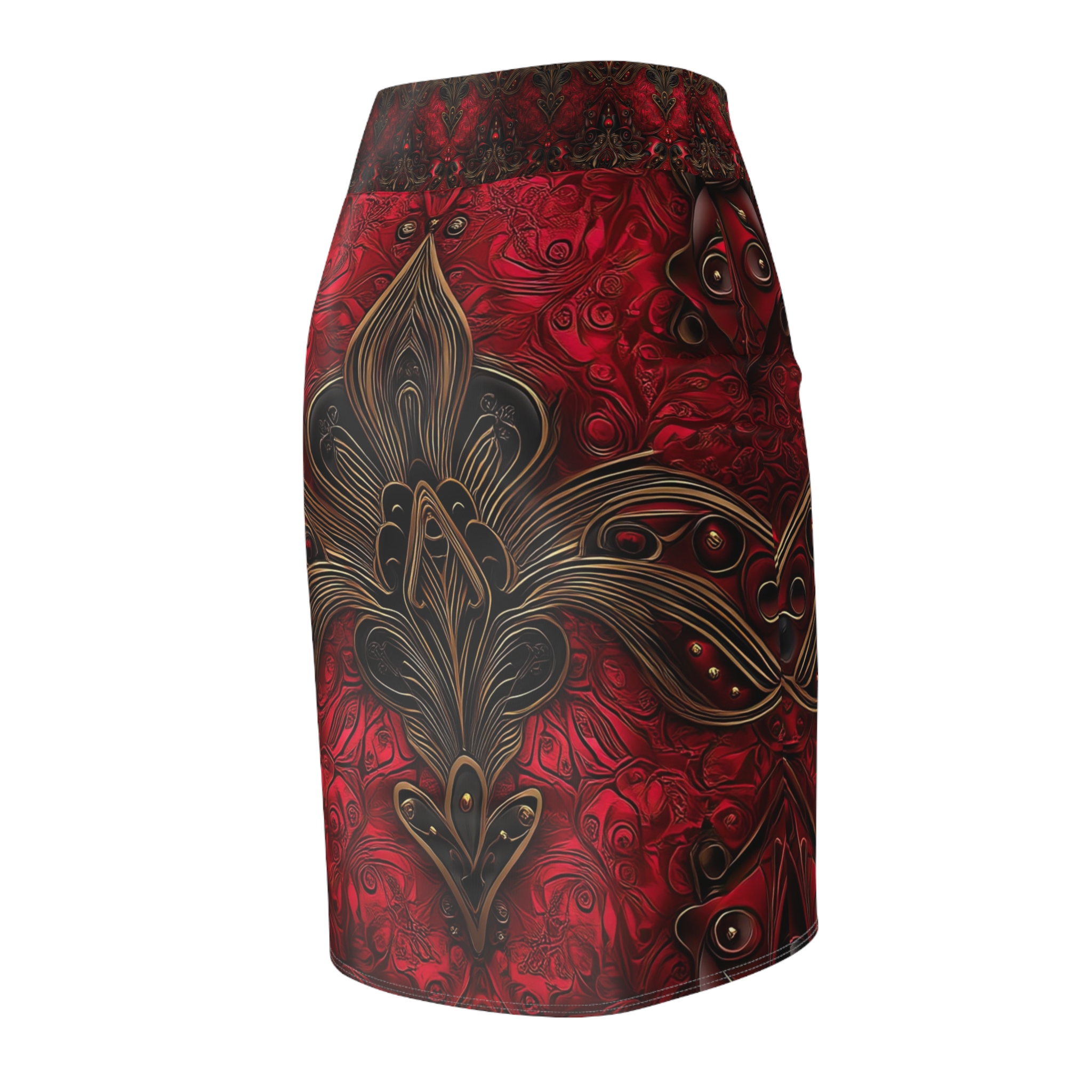 Exquisite Noble Red Pattern Women's Pencil Skirt - Perfect for Events & Celebrations - Image 5