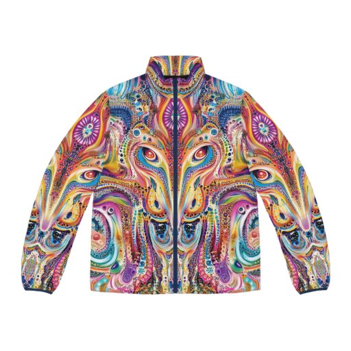 Vibrant Psychedelic Men's Puffer Jacket - Eye-Catching Artwork for Unique Style