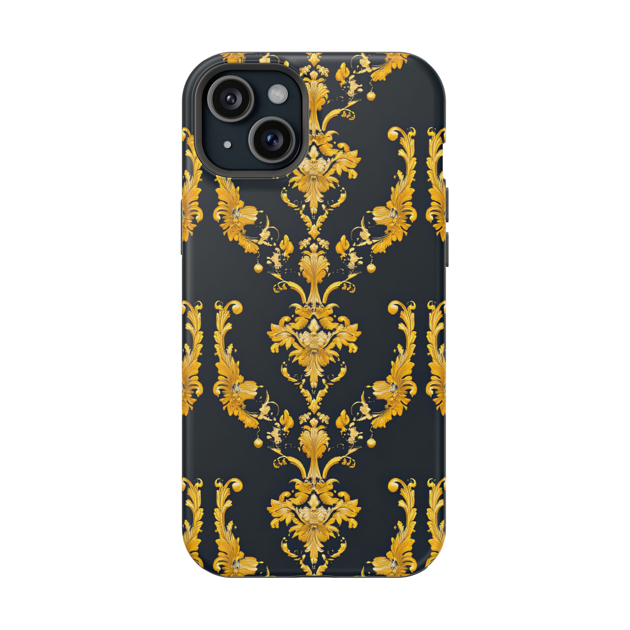 Elegant Floral Magnetic Tough Case for iPhone - Luxurious Gold Design - Image 89