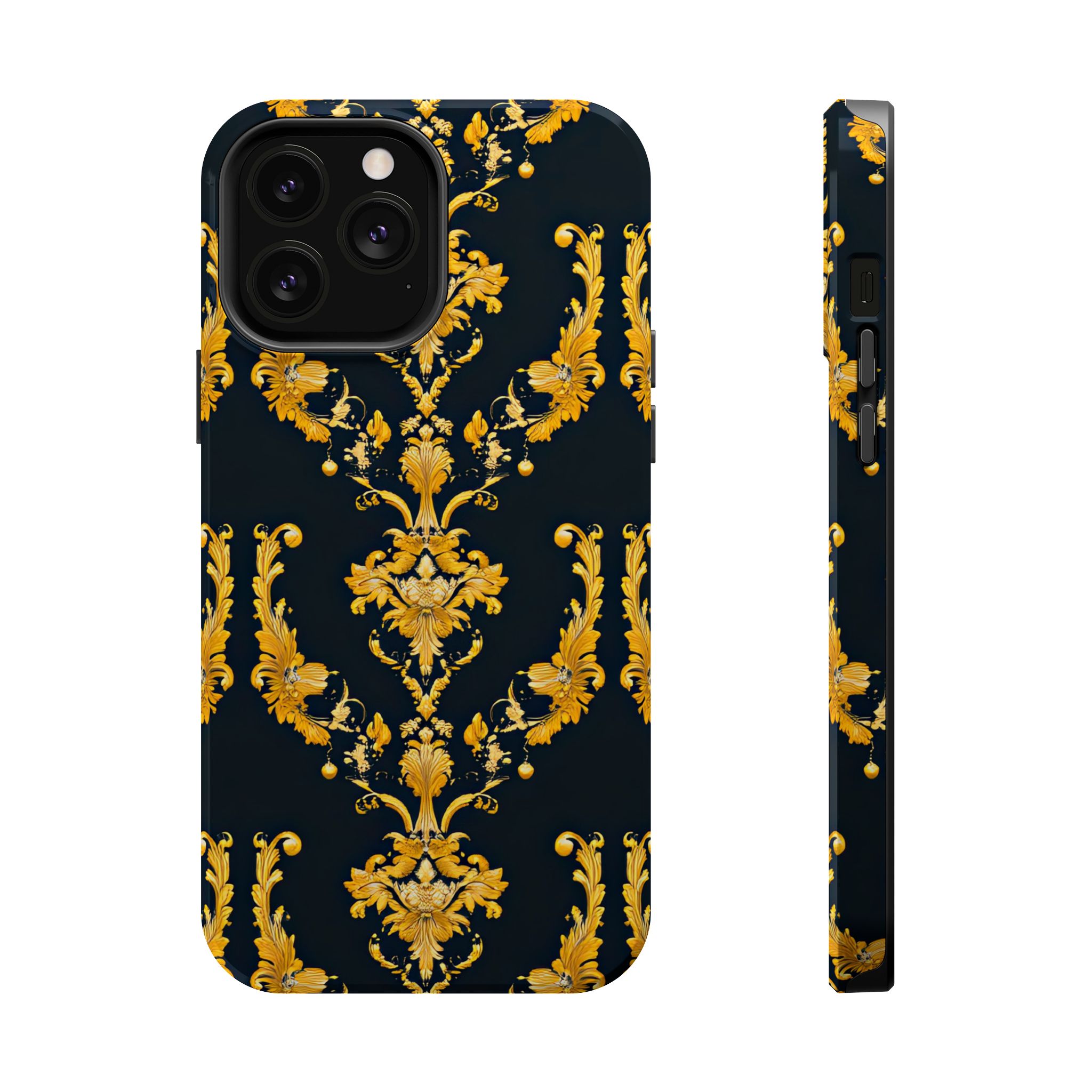 Elegant Floral Magnetic Tough Case for iPhone - Luxurious Gold Design - Image 61