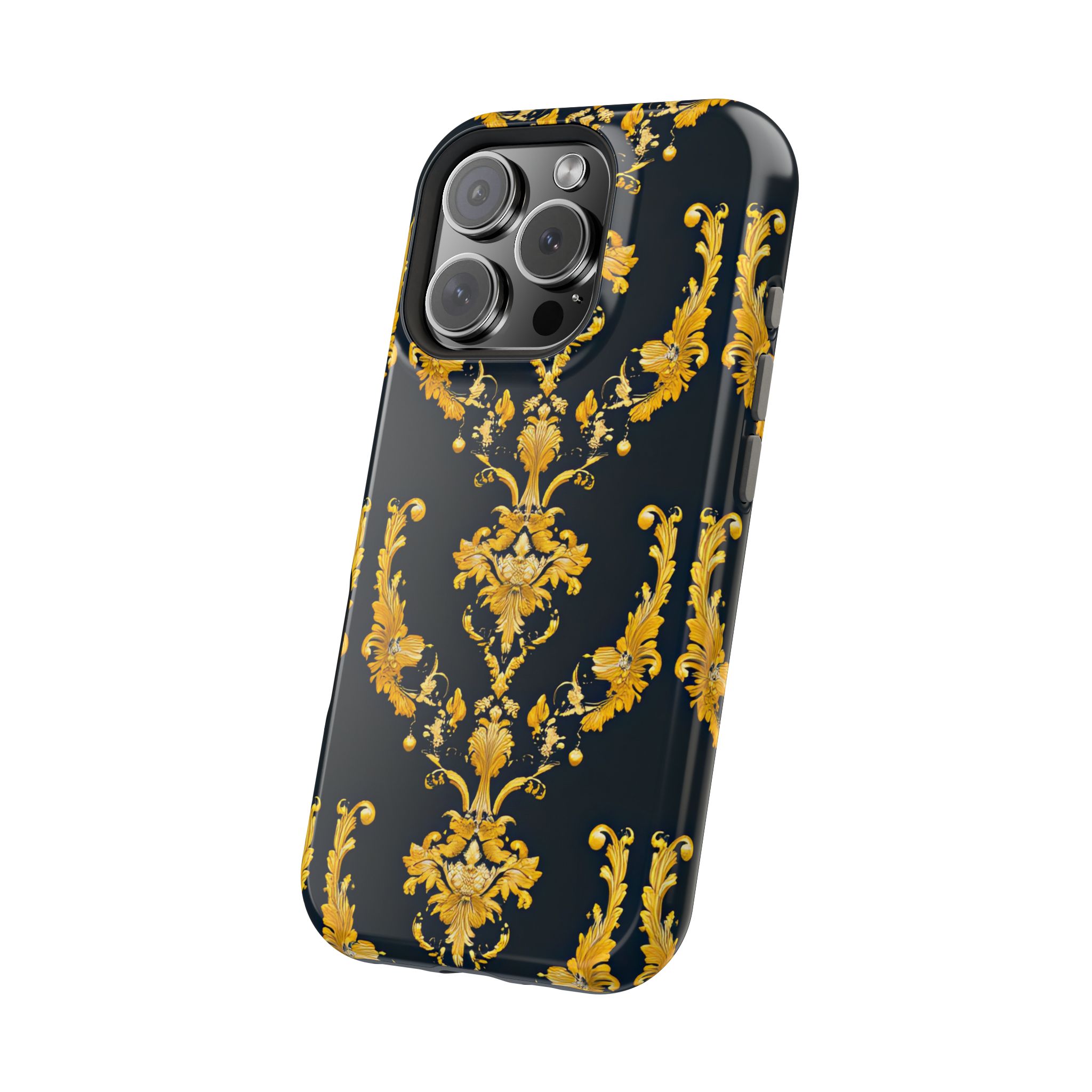 Elegant Floral Magnetic Tough Case for iPhone - Luxurious Gold Design - Image 118