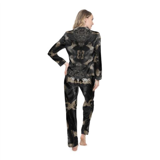 Silent Slithering Huntress Satin Pajamas Set - Chic Snake Print for Cozy Nights