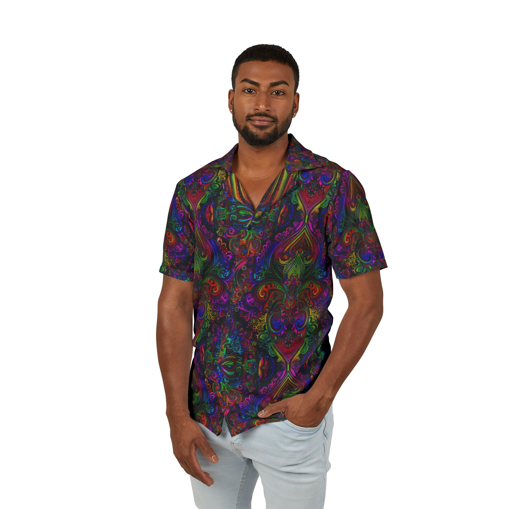 Vibrant Men's Hawaiian Shirt - Colorful Paisley Design for Summer Parties & Vacations - Image 4
