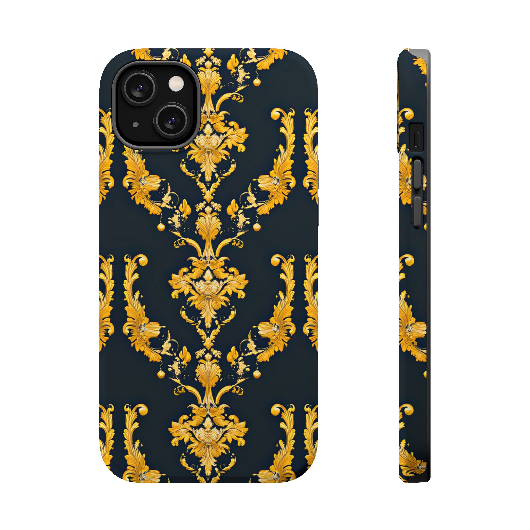 Elegant Floral Magnetic Tough Case for iPhone - Luxurious Gold Design - Image 25