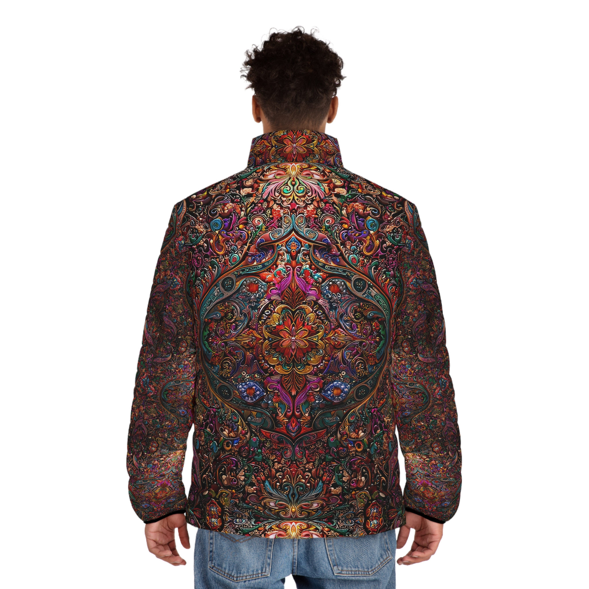 Bohemian Pattern Men's Puffer Jacket - Stylish & Warm Outerwear - Image 4