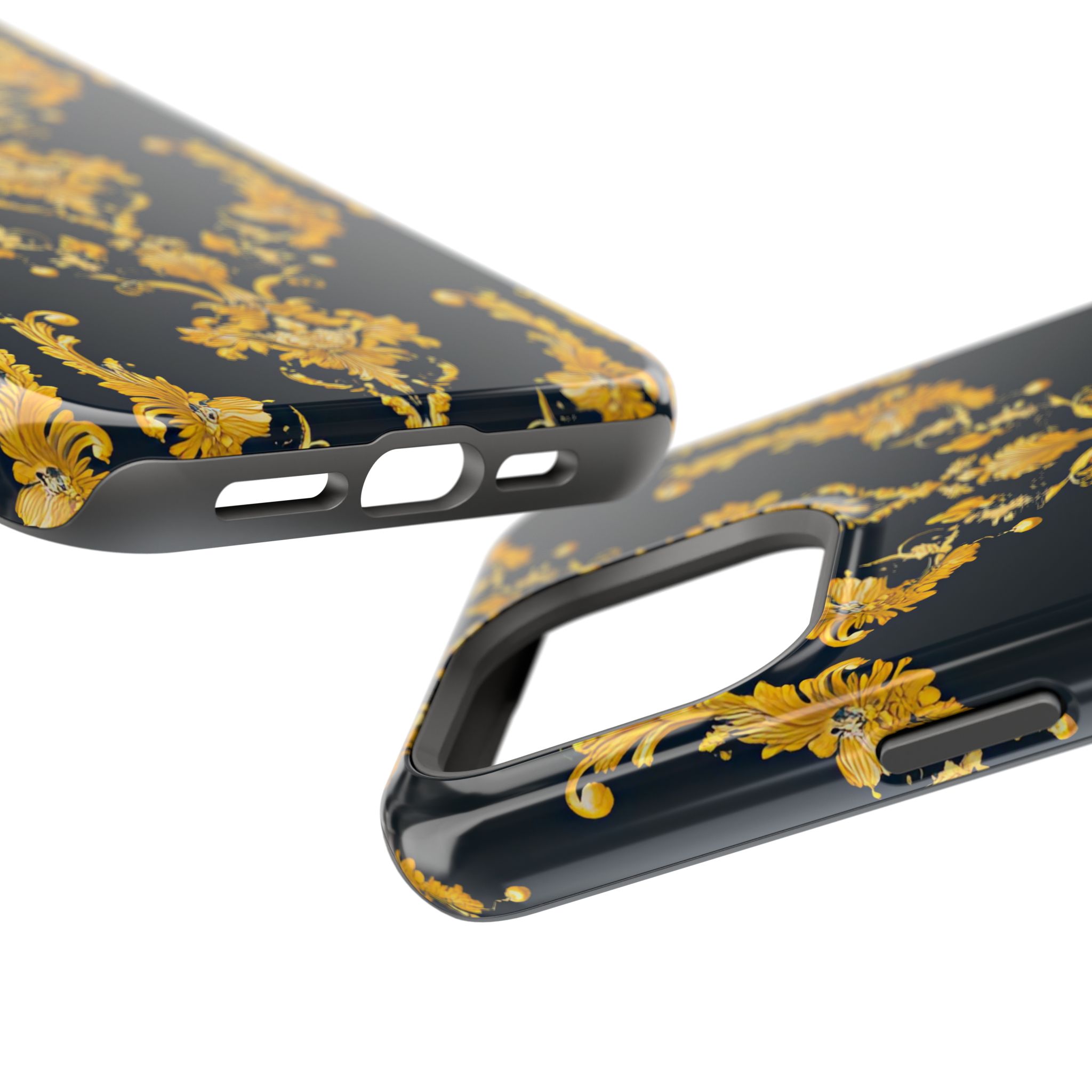 Elegant Floral Magnetic Tough Case for iPhone - Luxurious Gold Design - Image 95