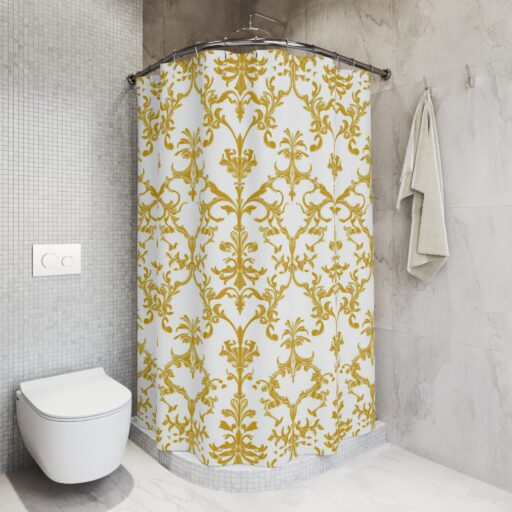 Elegant Gold Floral Shower Curtain – Luxe Bathroom Decor