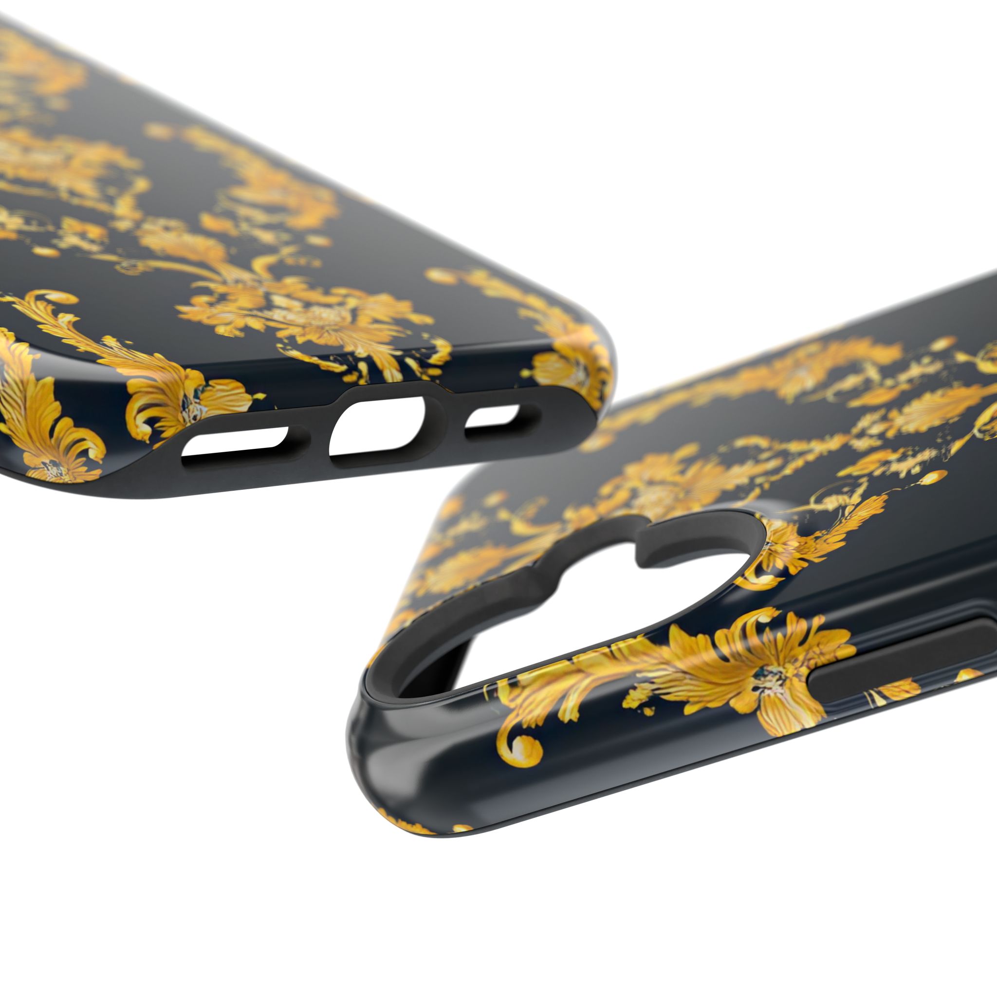 Elegant Floral Magnetic Tough Case for iPhone - Luxurious Gold Design - Image 104