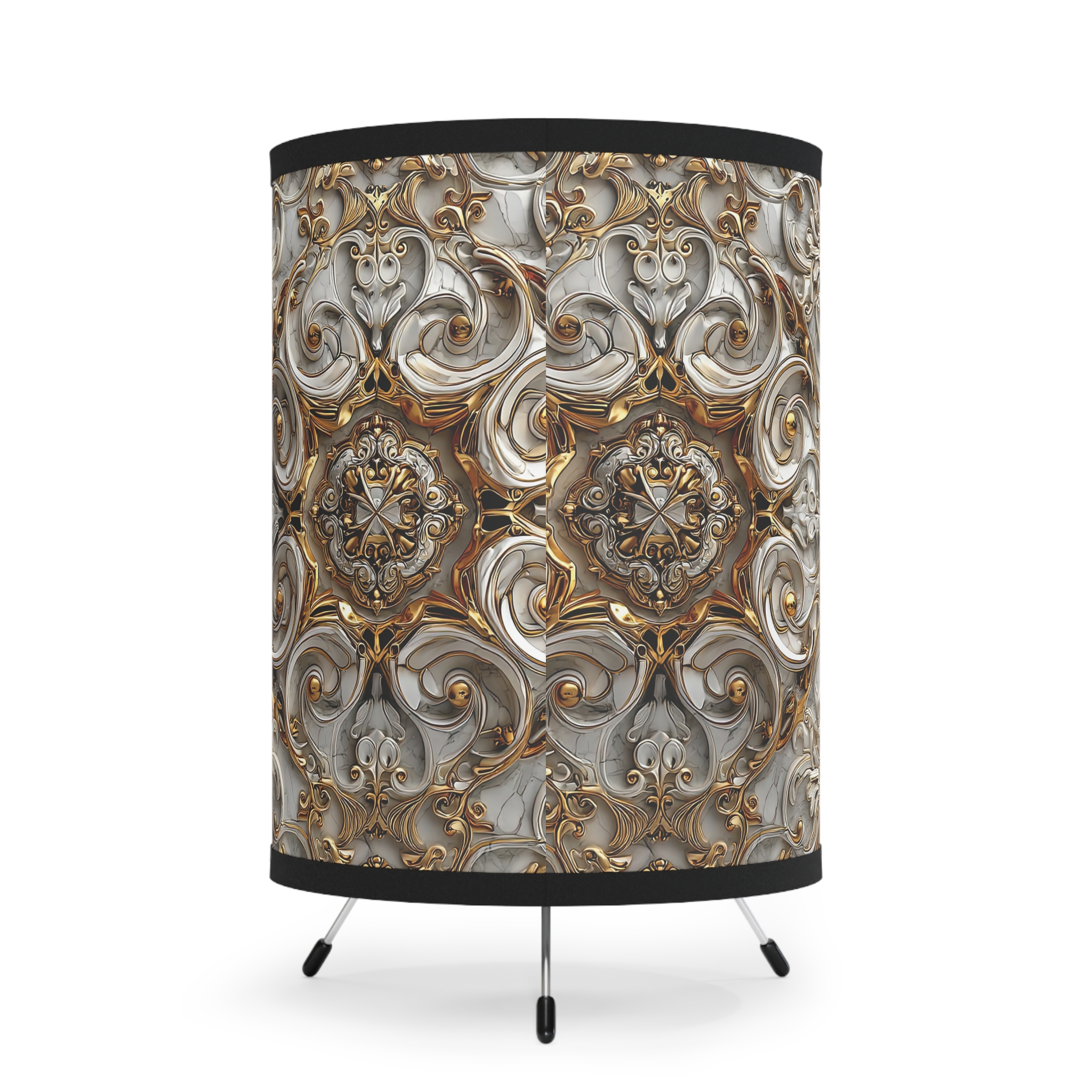 Elegant Tripod Lamp with High-Res Ornate Shade | Stylish Home Decor - Image 4