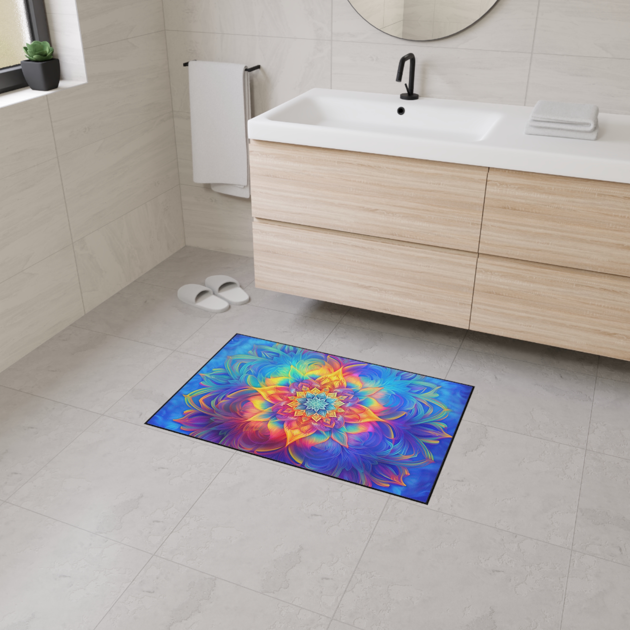 Floor Mat - Psychedelic Kaleidoscope Fractal Rainbow Design - Image 8