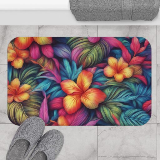 Vibrant Tropical Floral Bath Mat - Colorful Bathroom Decor