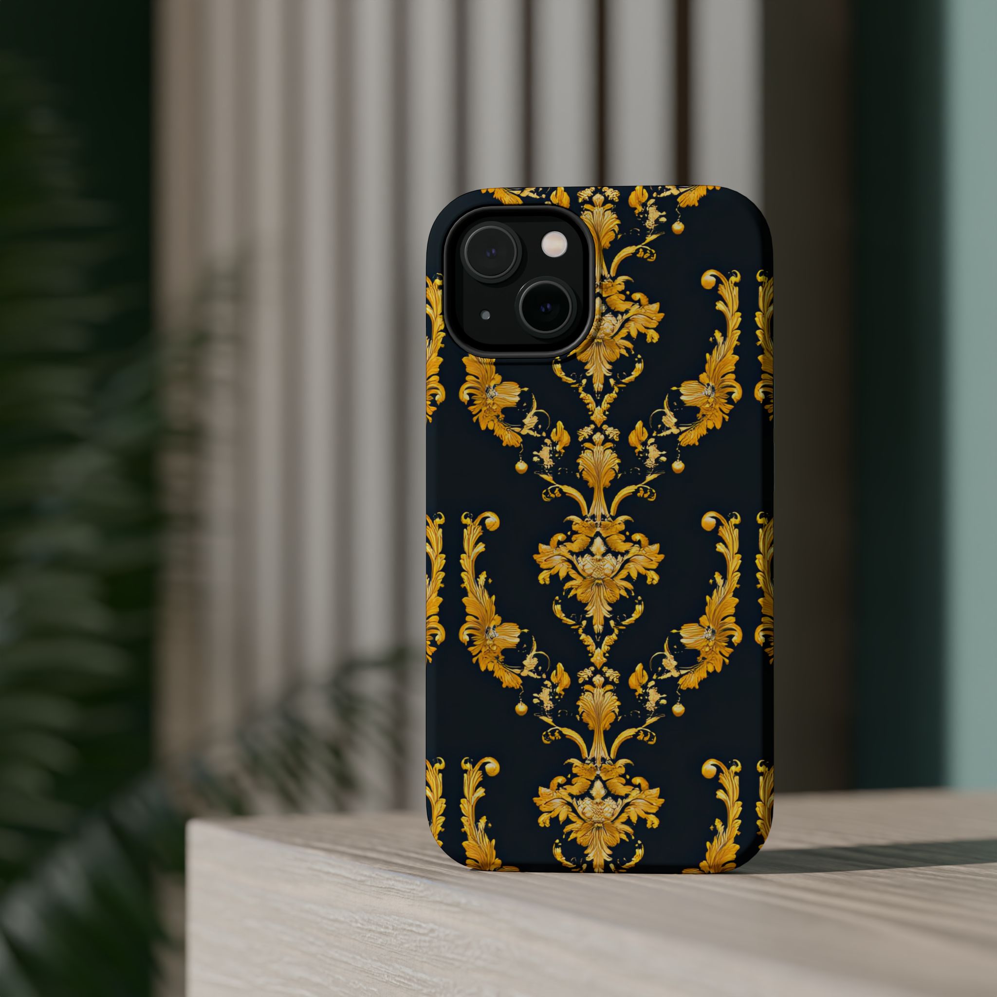 Elegant Floral Magnetic Tough Case for iPhone - Luxurious Gold Design - Image 12