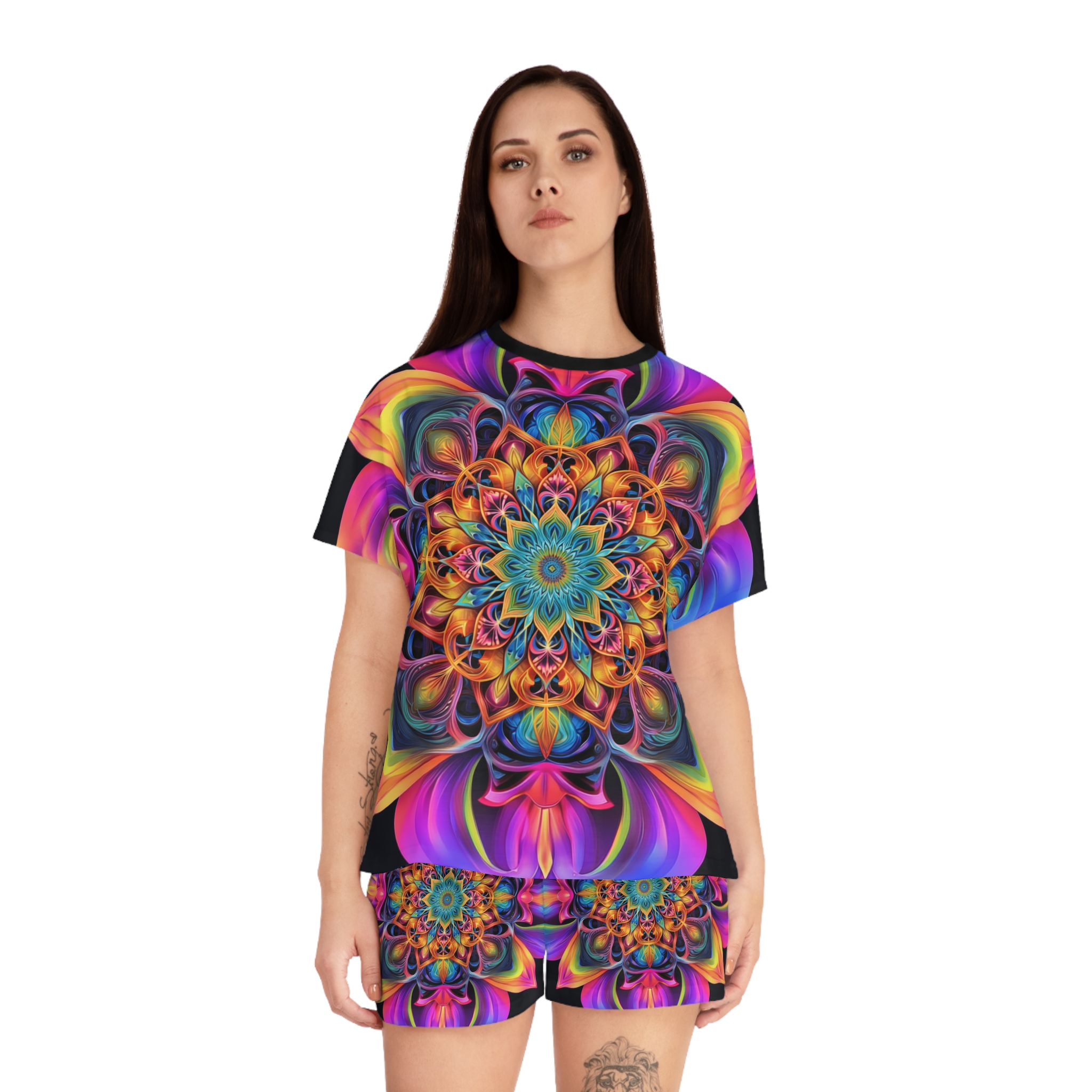 Vibrant Boho Women's Pajama Set - Colorful Floral Design for Relaxation