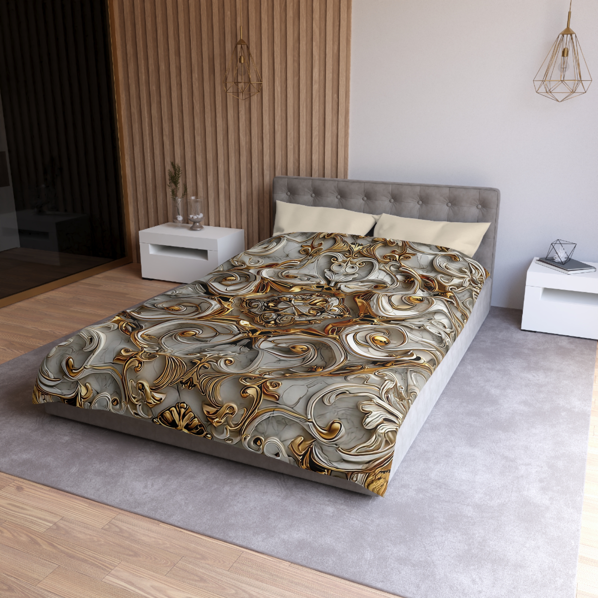 Luxurious Gold Swirl Microfiber Duvet Cover - Elegant Bedding for Home Decor - Image 12
