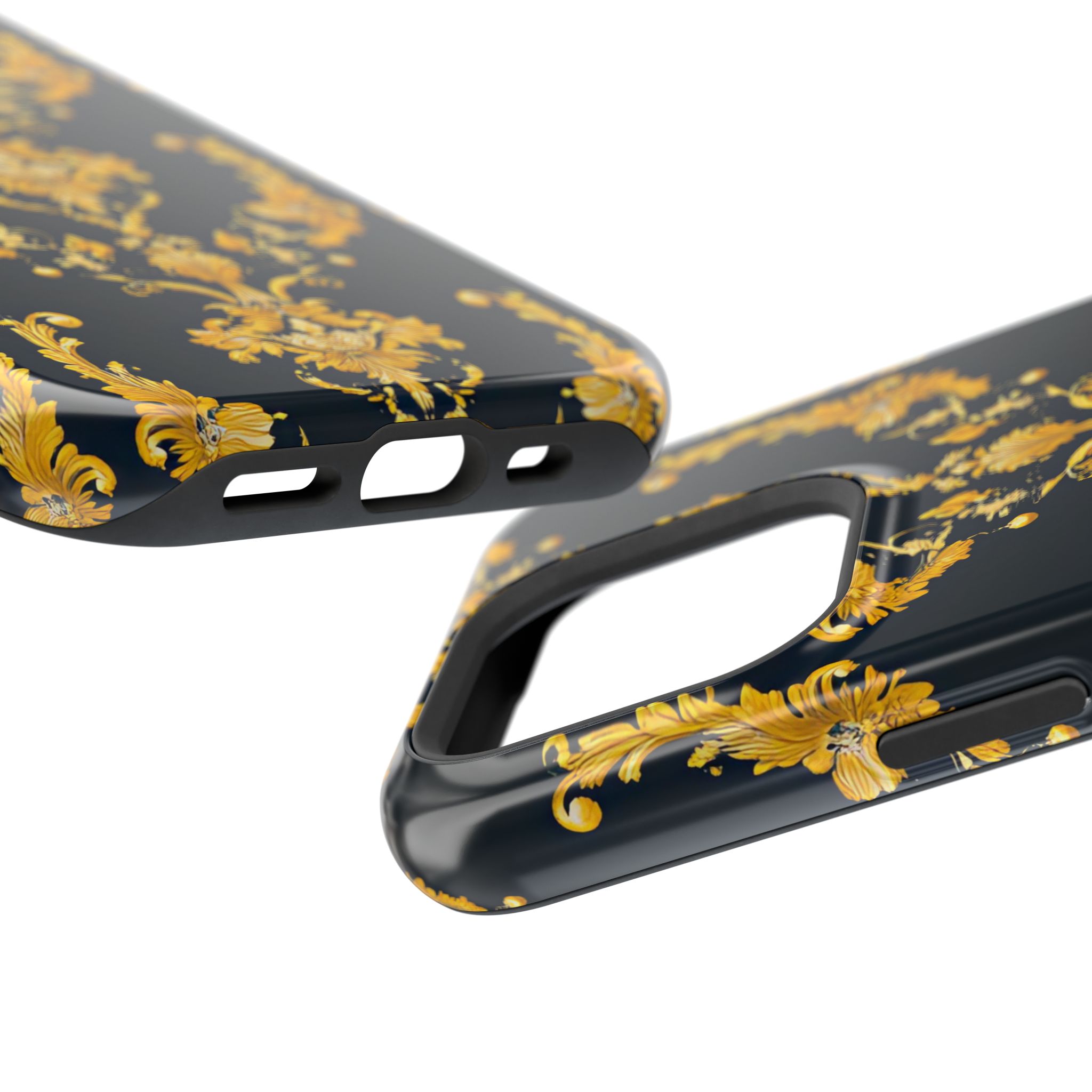 Elegant Floral Magnetic Tough Case for iPhone - Luxurious Gold Design - Image 120
