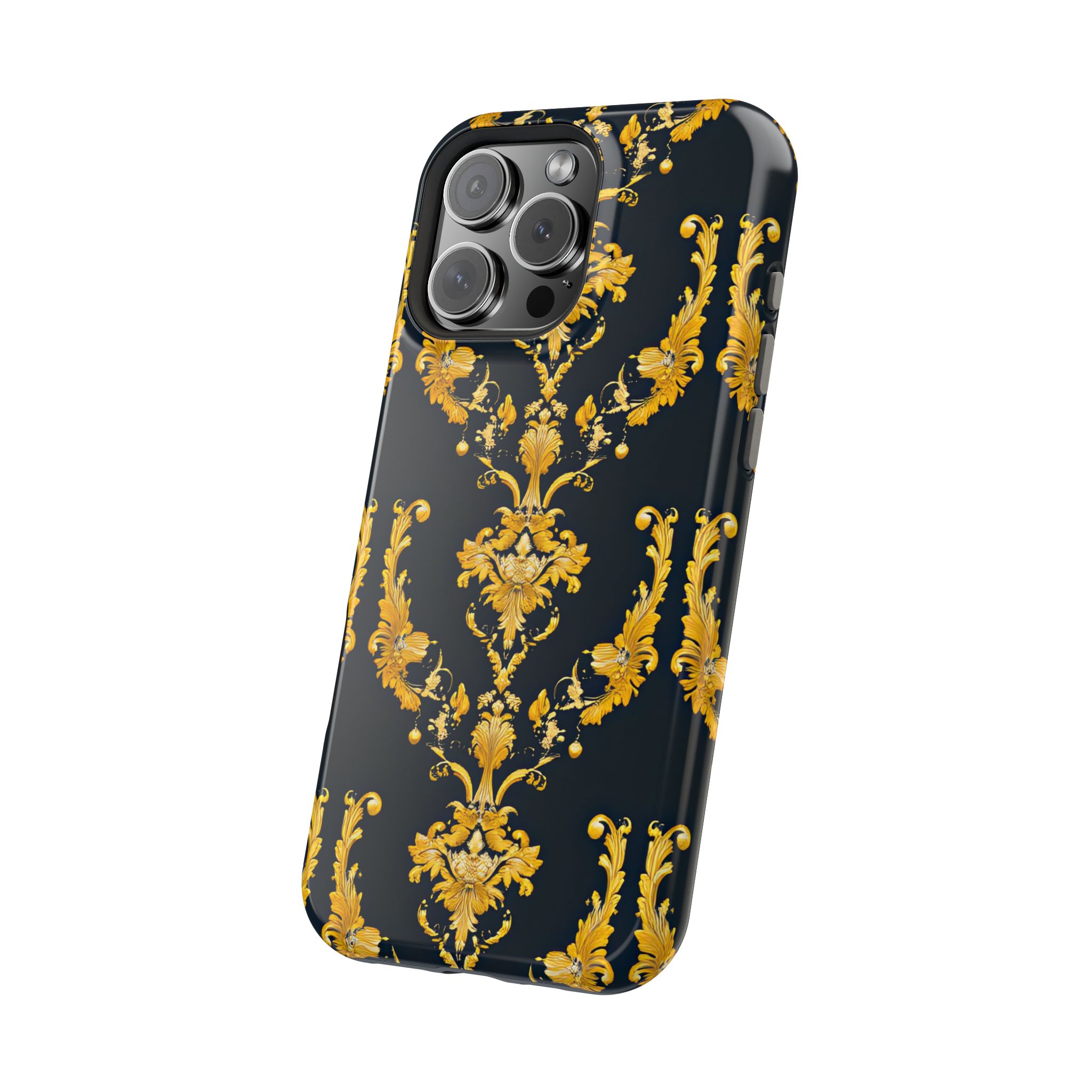 Elegant Floral Magnetic Tough Case for iPhone - Luxurious Gold Design - Image 2