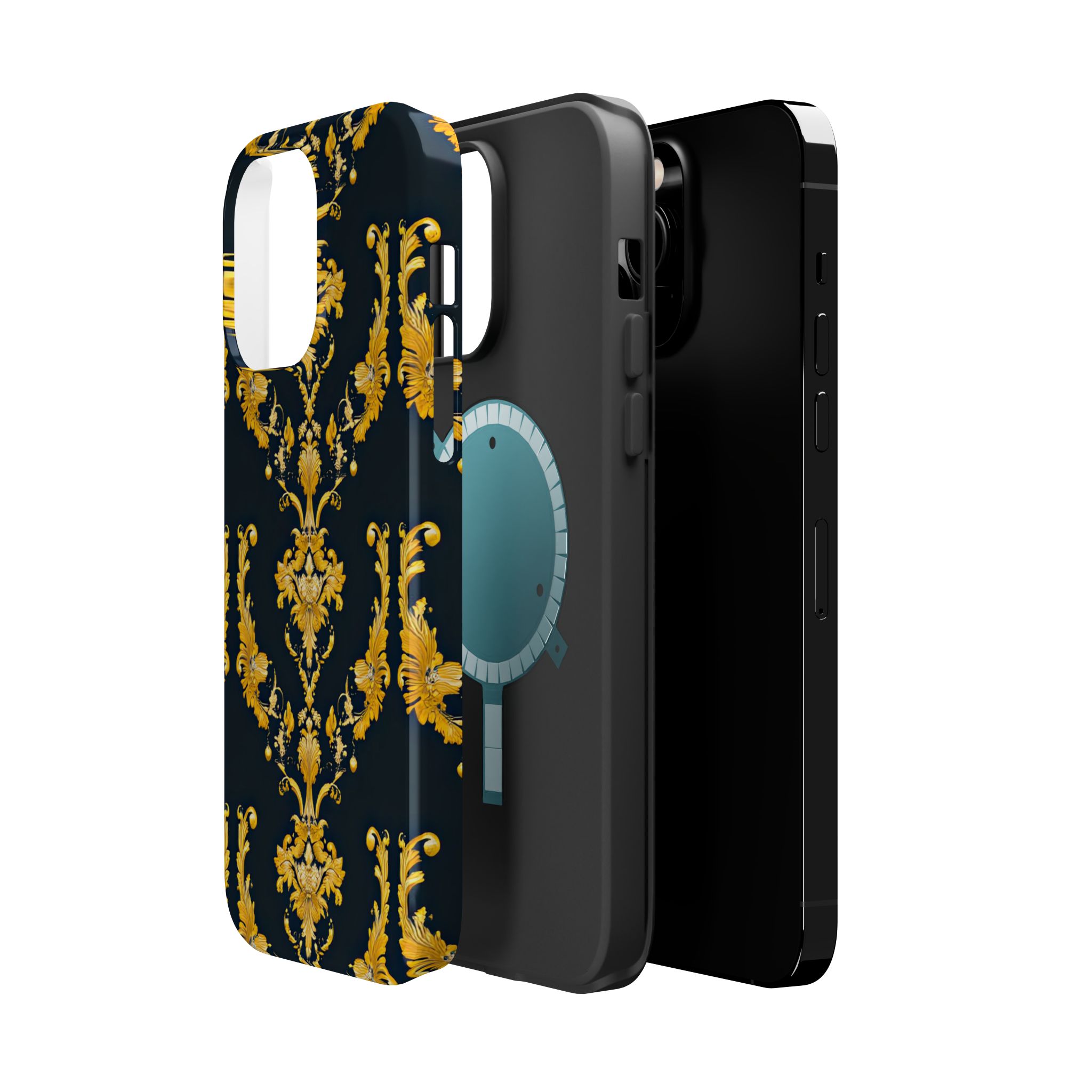 Elegant Floral Magnetic Tough Case for iPhone - Luxurious Gold Design - Image 30
