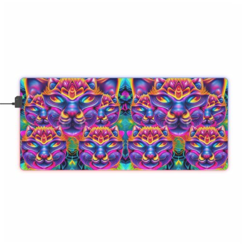 Psychedelic LED Gaming Mouse Pad - Colorful Cat Design