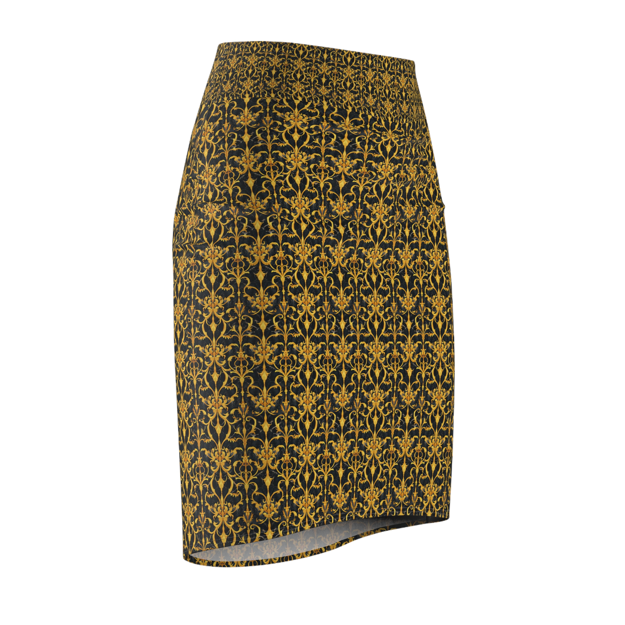 Women's Formal Gold and Black Floral Pencil Skirt - Image 3