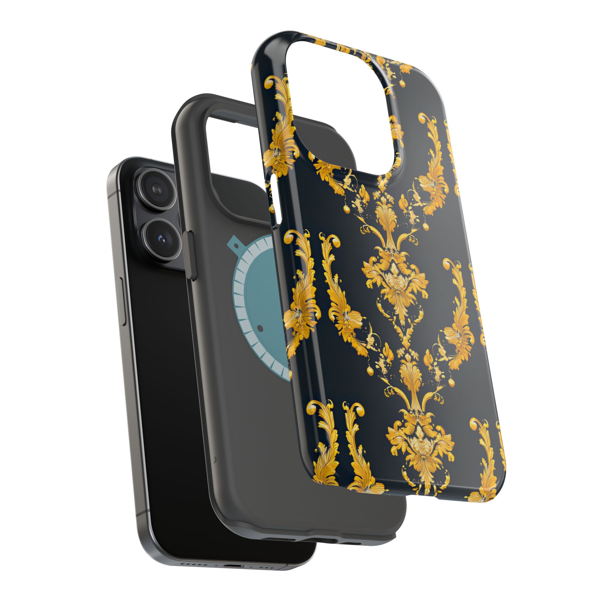 Elegant Floral Magnetic Tough Case for iPhone - Luxurious Gold Design - Image 80