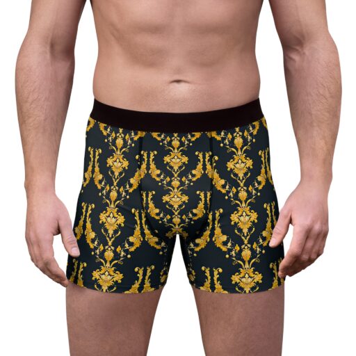 Luxurious Men's Boxer Briefs in Gold Floral Design