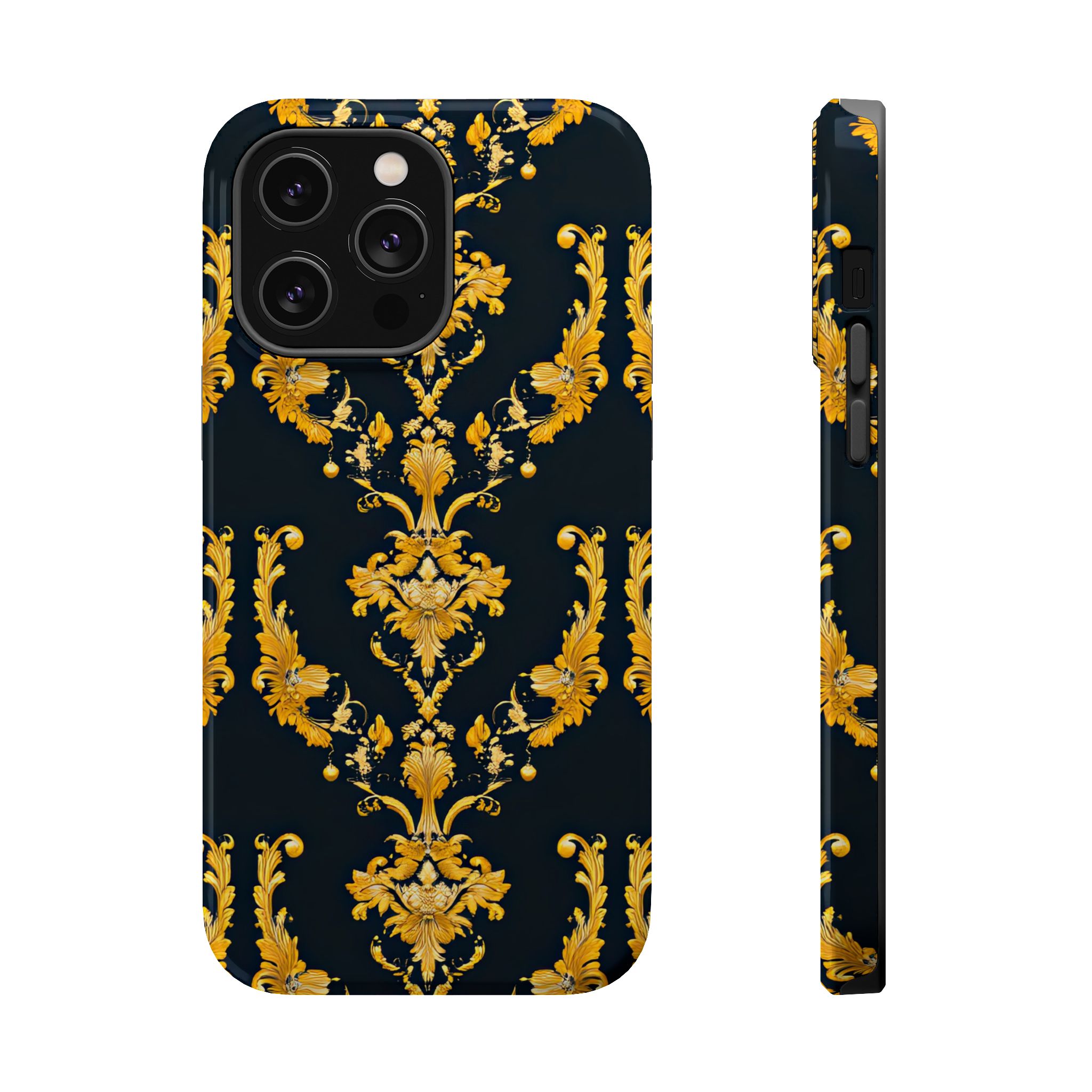 Elegant Floral Magnetic Tough Case for iPhone - Luxurious Gold Design - Image 29