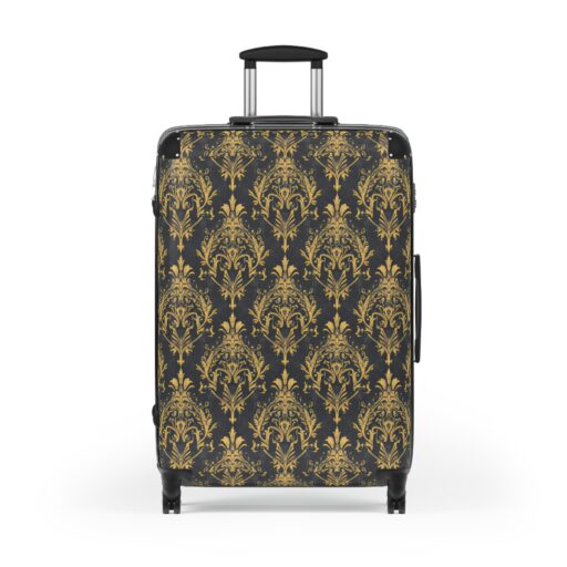 Elegant Gold Floral Suitcase - Stylish Luggage for Travel