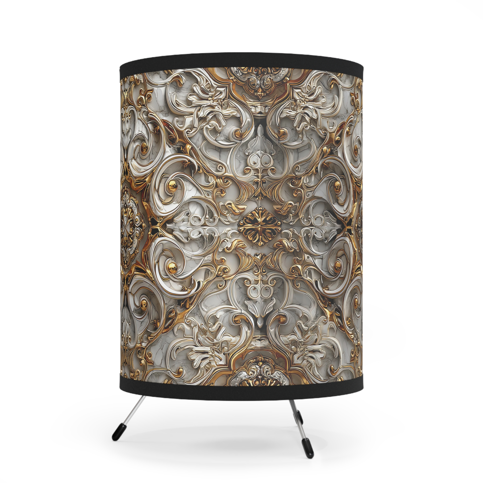 Elegant Tripod Lamp with High-Res Ornate Shade | Stylish Home Decor - Image 3