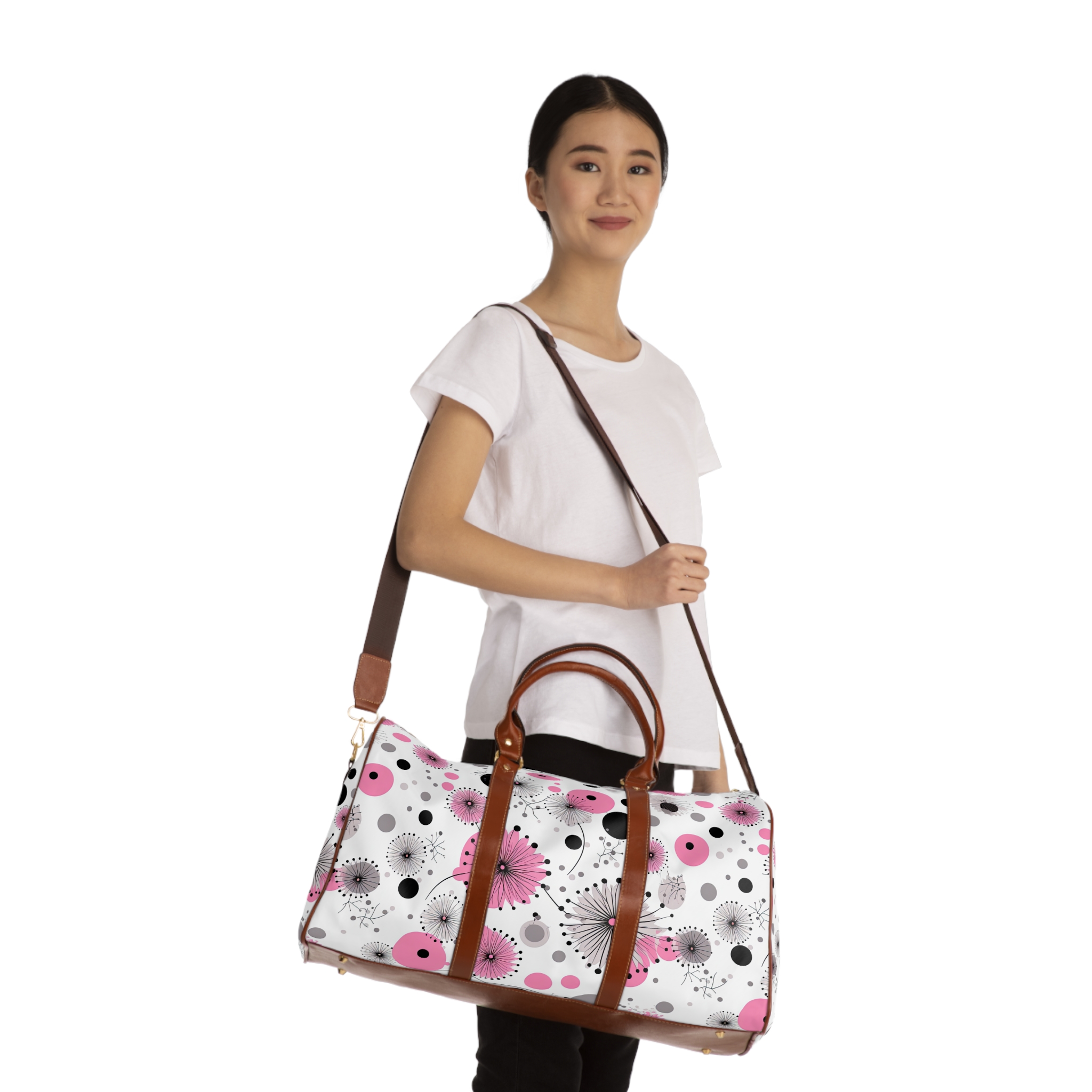 Vintage Pink Polka Dot Waterproof Travel Bag - Image 7