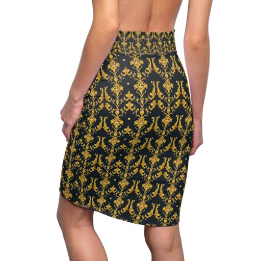Women's Gold and Black Formal Floral Pencil Skirt
