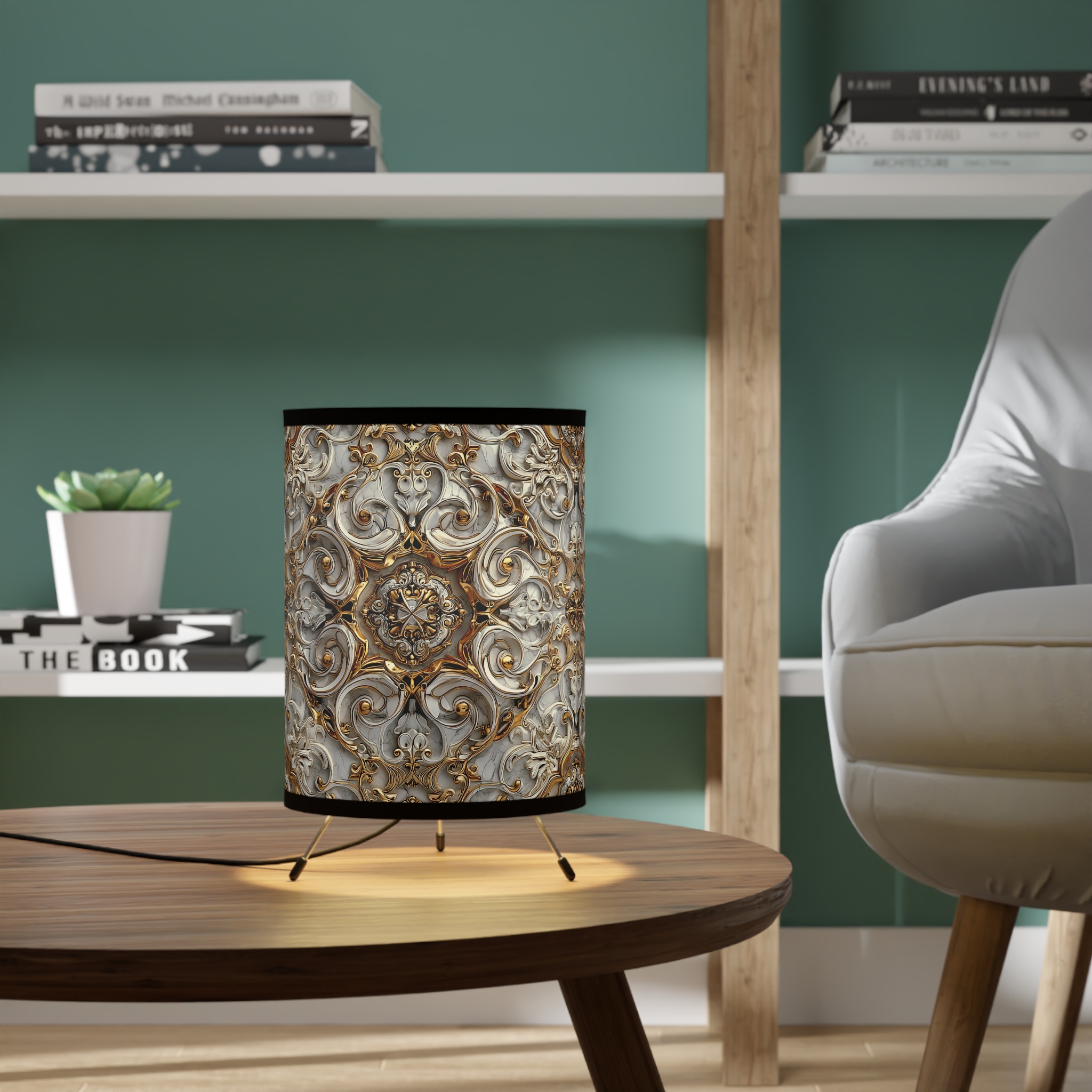 Elegant Tripod Lamp with High-Res Ornate Shade | Stylish Home Decor - Image 6