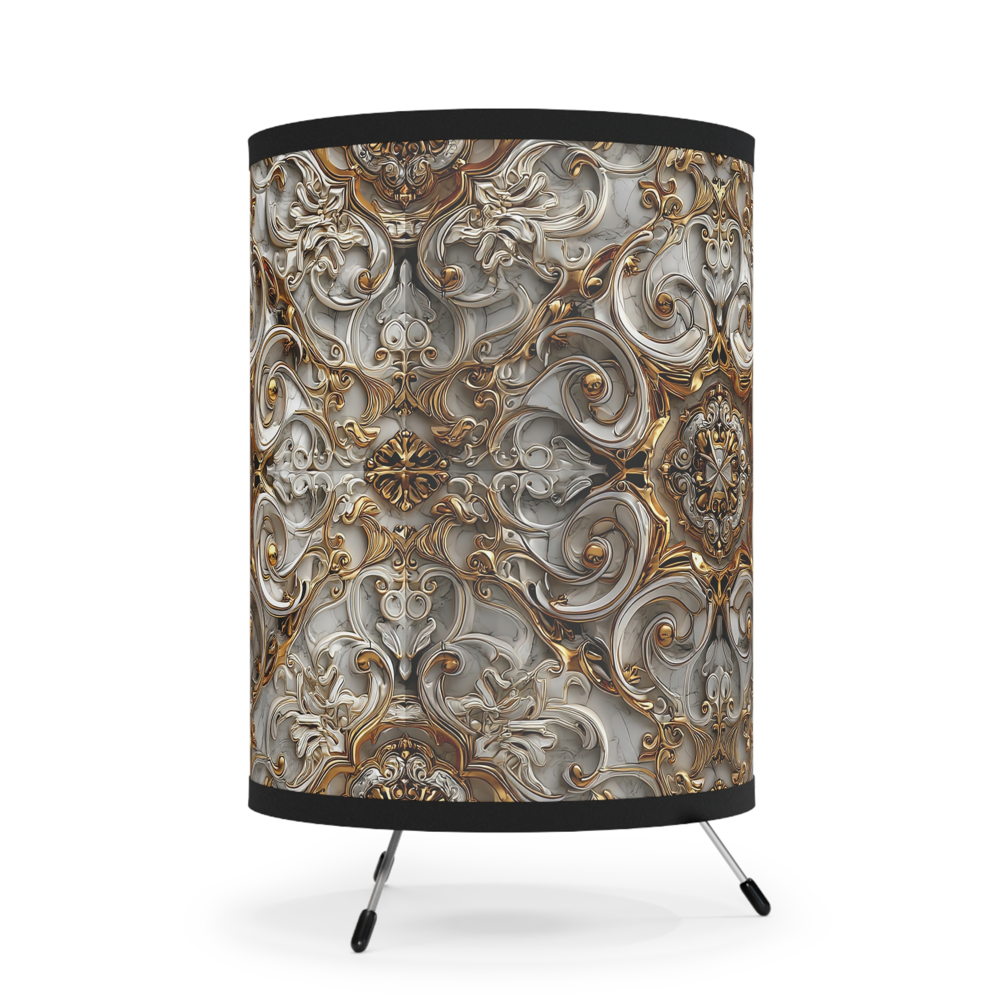 Elegant Tripod Lamp with High-Res Ornate Shade | Stylish Home Decor - Image 5
