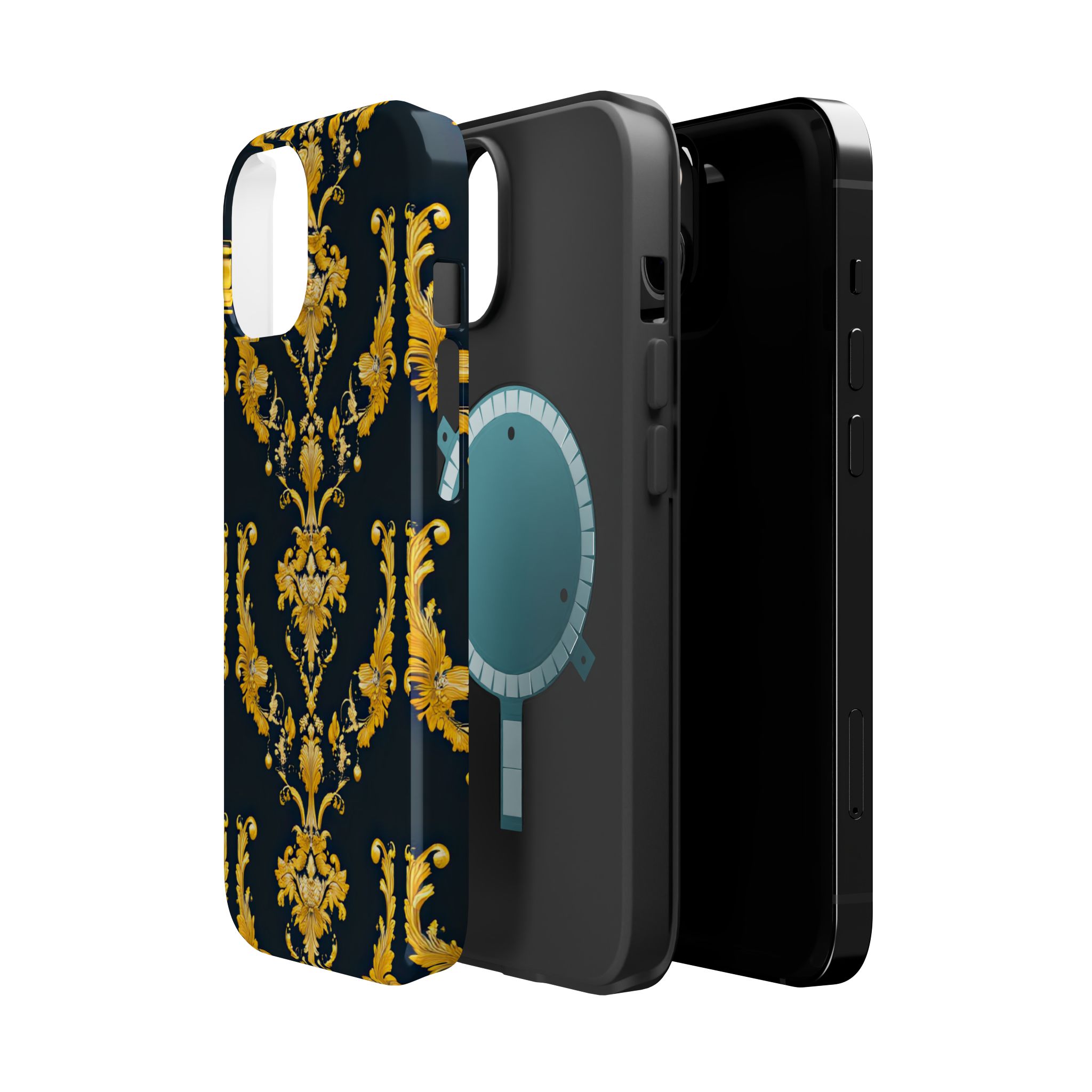 Elegant Floral Magnetic Tough Case for iPhone - Luxurious Gold Design - Image 6