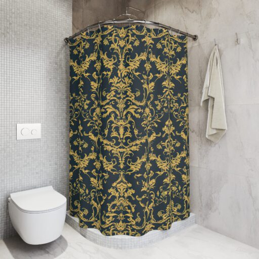 Elegant Vintage Gold Floral Shower Curtain - Luxurious Bathroom Decor
