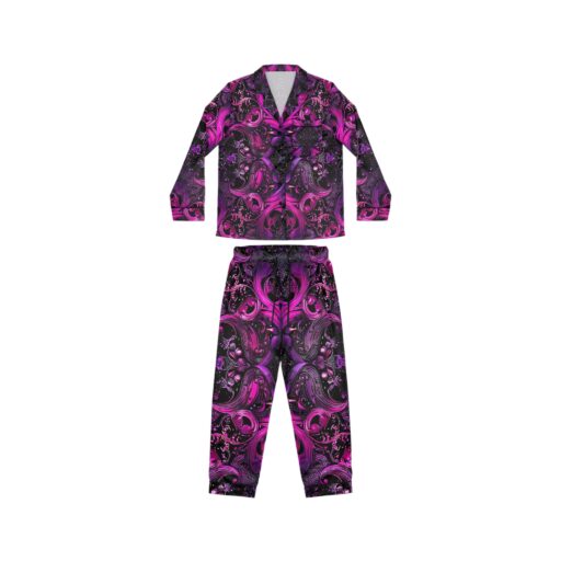 Elegant Women's Satin Pajamas - Purple Swirl Design for Relaxation and Sleep