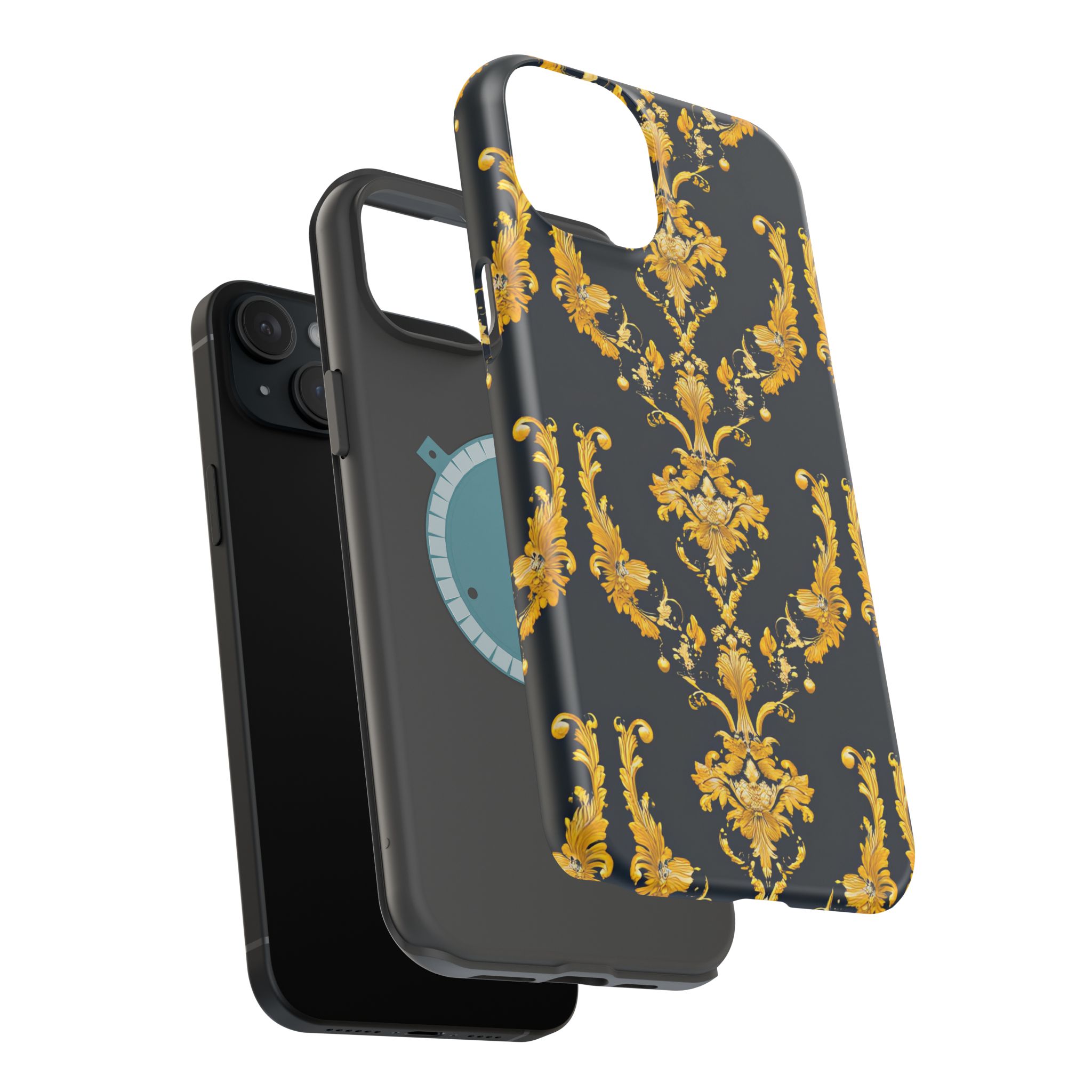 Elegant Floral Magnetic Tough Case for iPhone - Luxurious Gold Design - Image 92