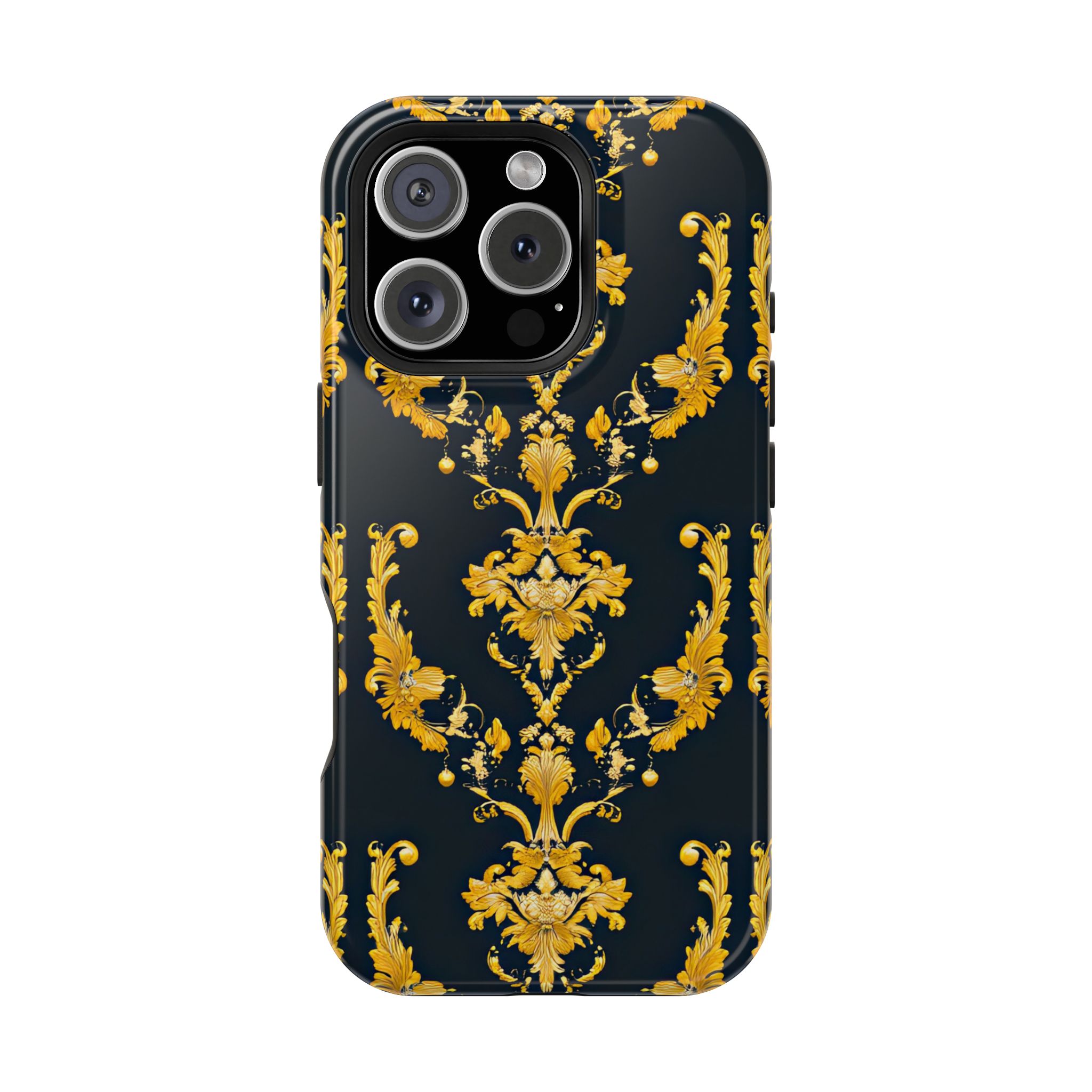 Elegant Floral Magnetic Tough Case for iPhone - Luxurious Gold Design - Image 117