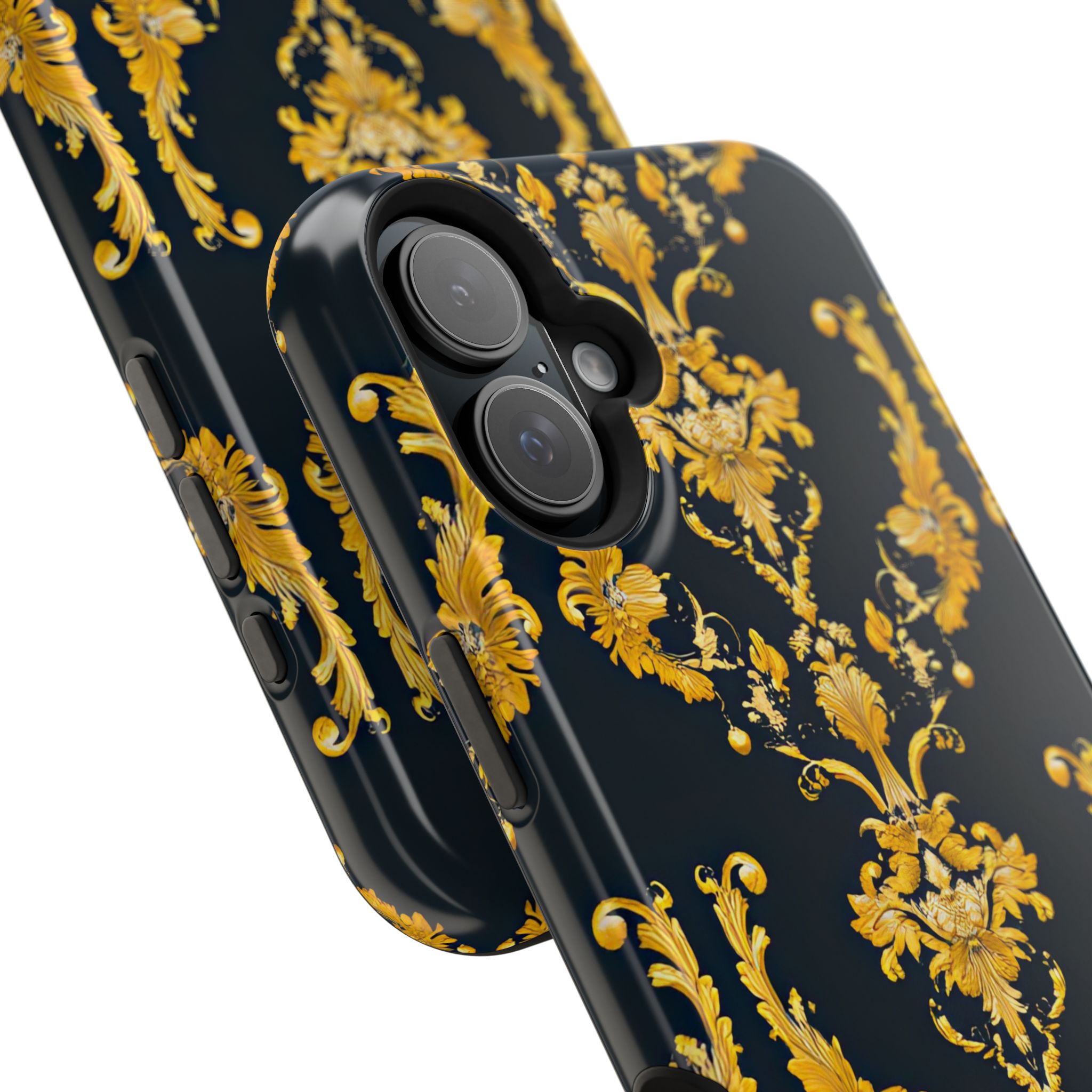Elegant Floral Magnetic Tough Case for iPhone - Luxurious Gold Design - Image 111