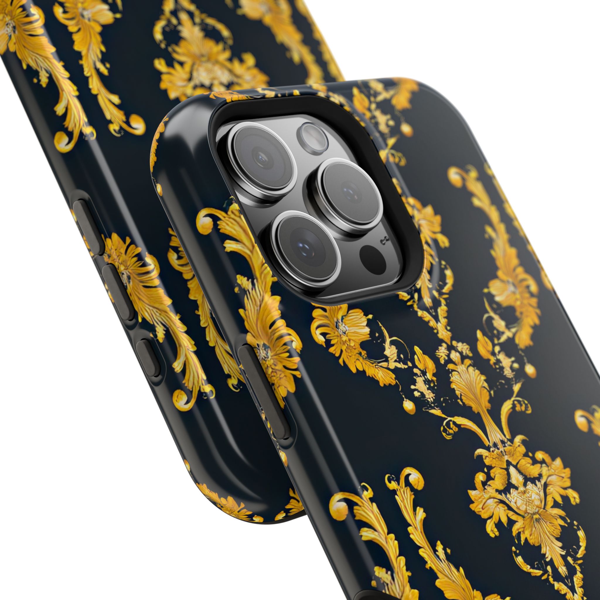 Elegant Floral Magnetic Tough Case for iPhone - Luxurious Gold Design - Image 3