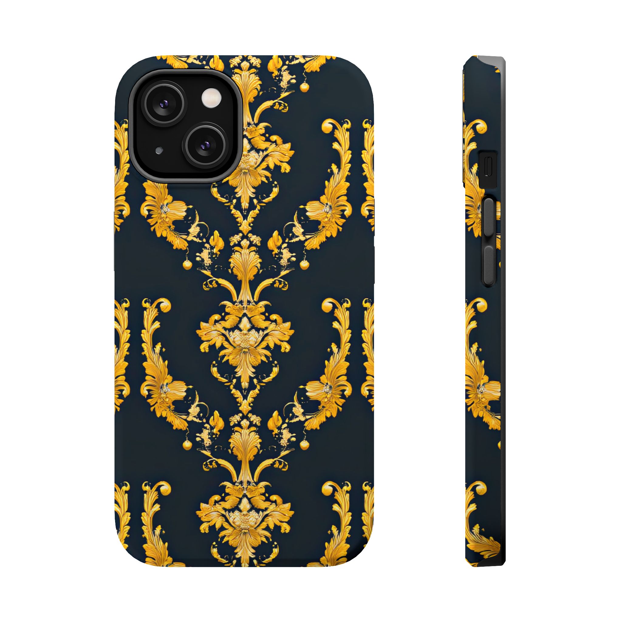 Elegant Floral Magnetic Tough Case for iPhone - Luxurious Gold Design - Image 9