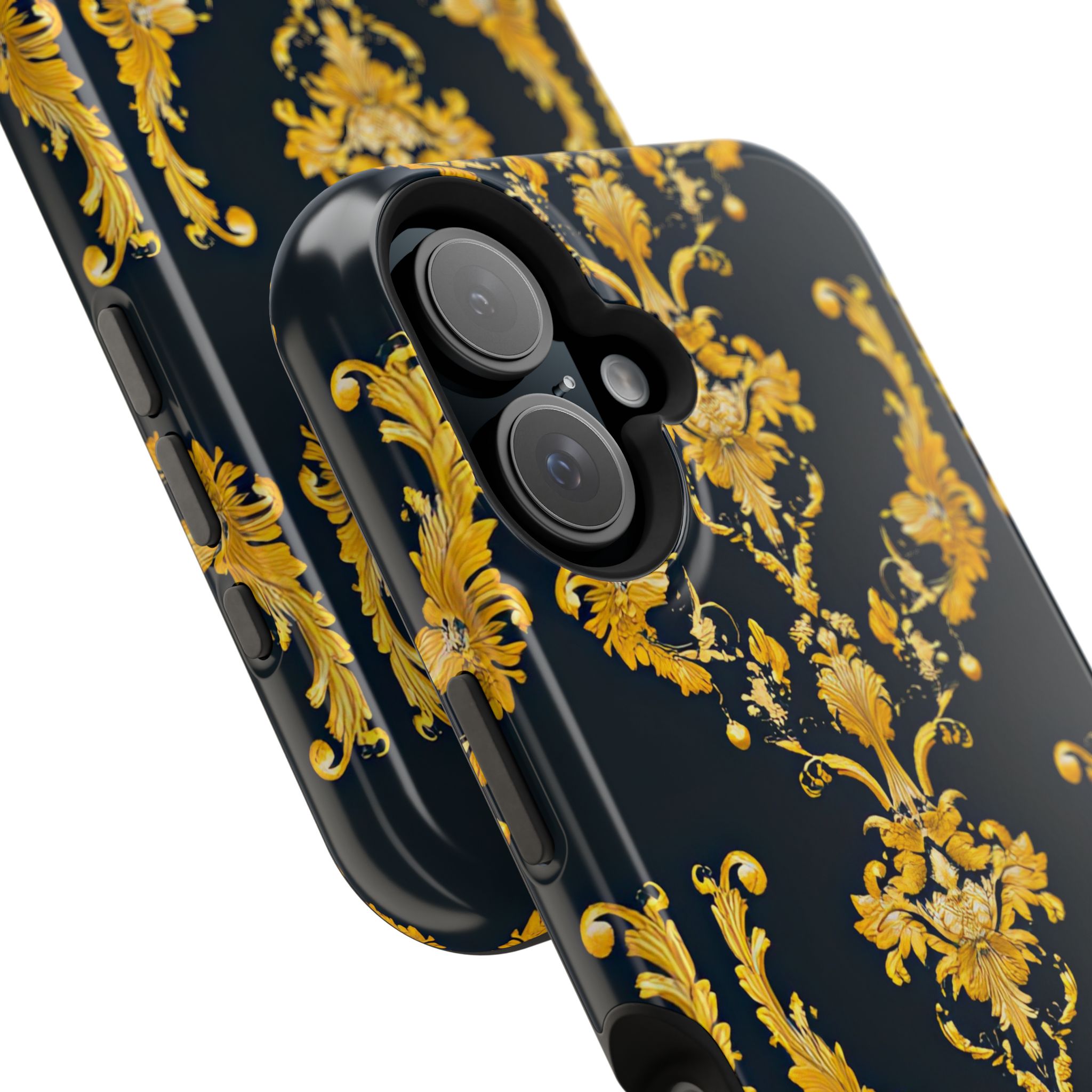 Elegant Floral Magnetic Tough Case for iPhone - Luxurious Gold Design - Image 103