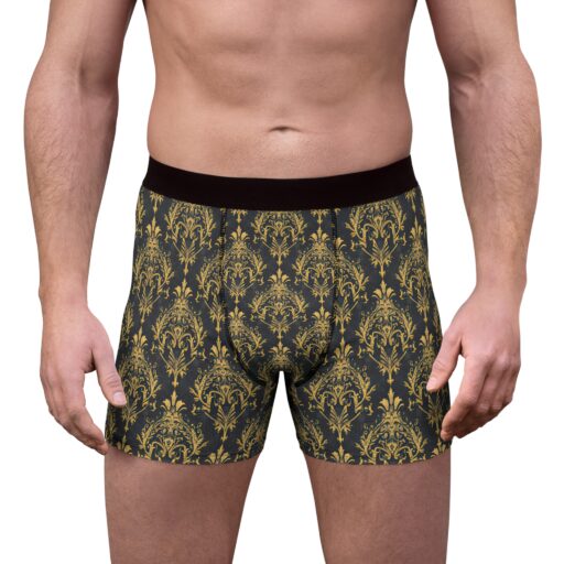 Luxury Patterned Men's Boxer Briefs - Elegant Gold Damask Design