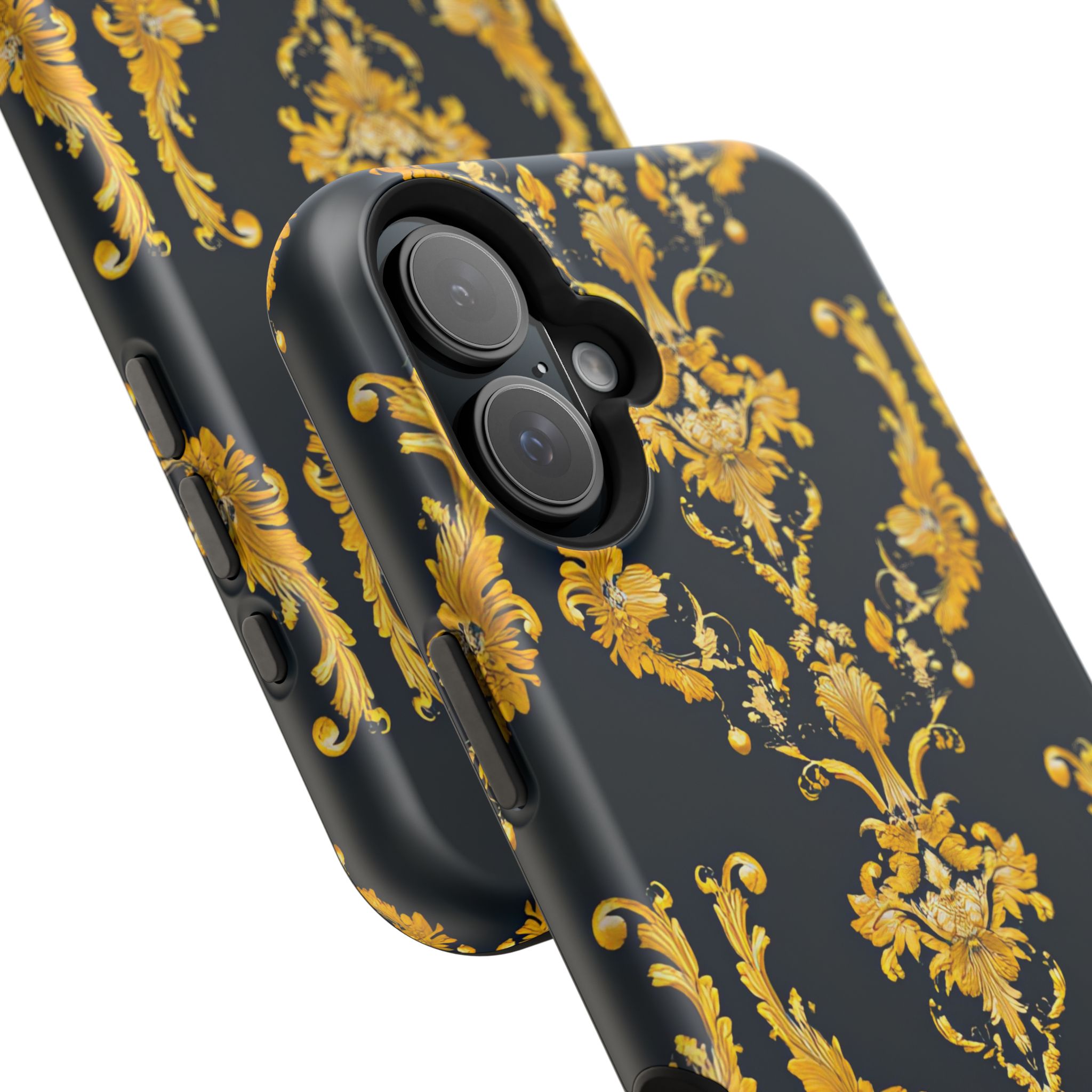 Elegant Floral Magnetic Tough Case for iPhone - Luxurious Gold Design - Image 115
