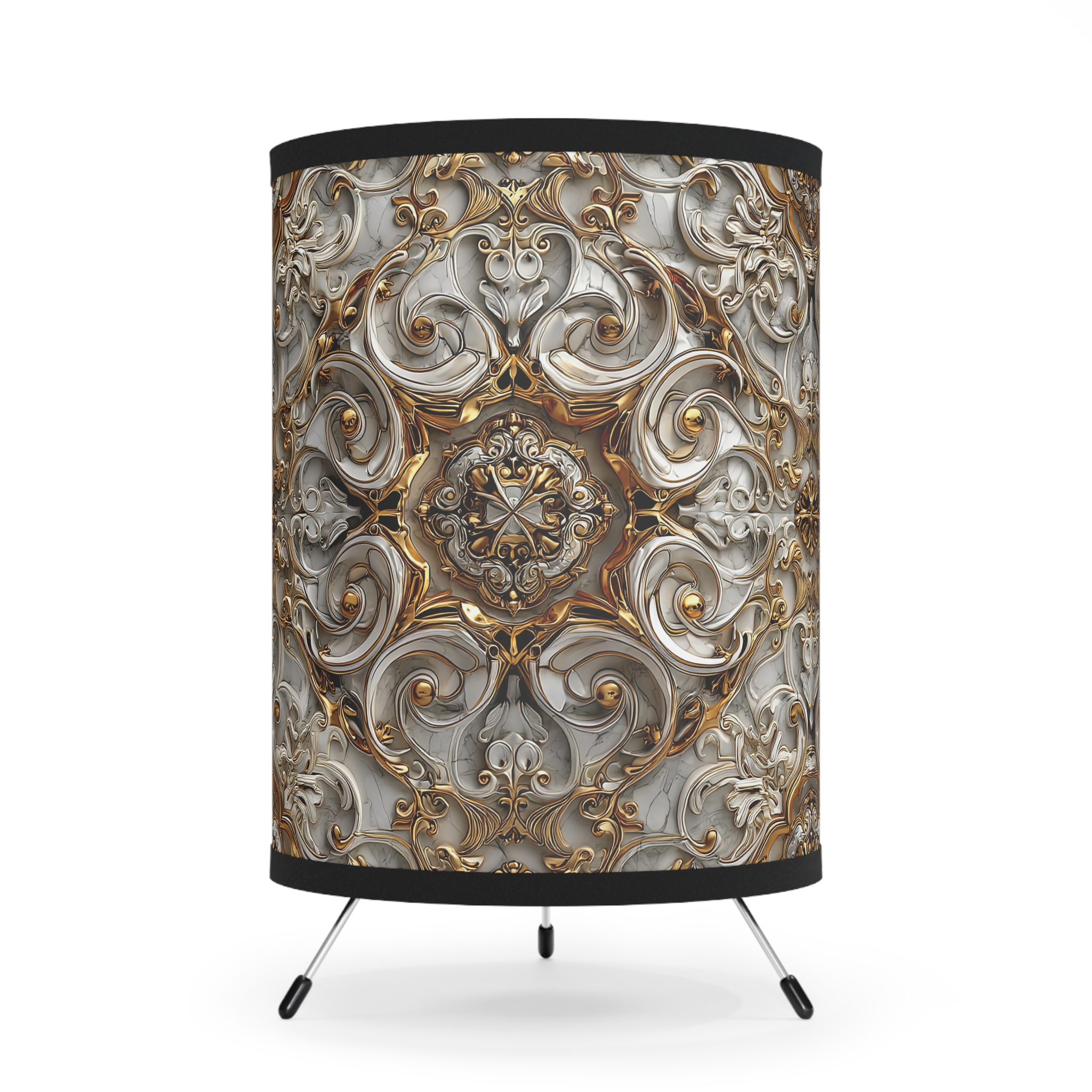 Elegant Tripod Lamp with High-Res Ornate Shade | Stylish Home Decor - Image 2