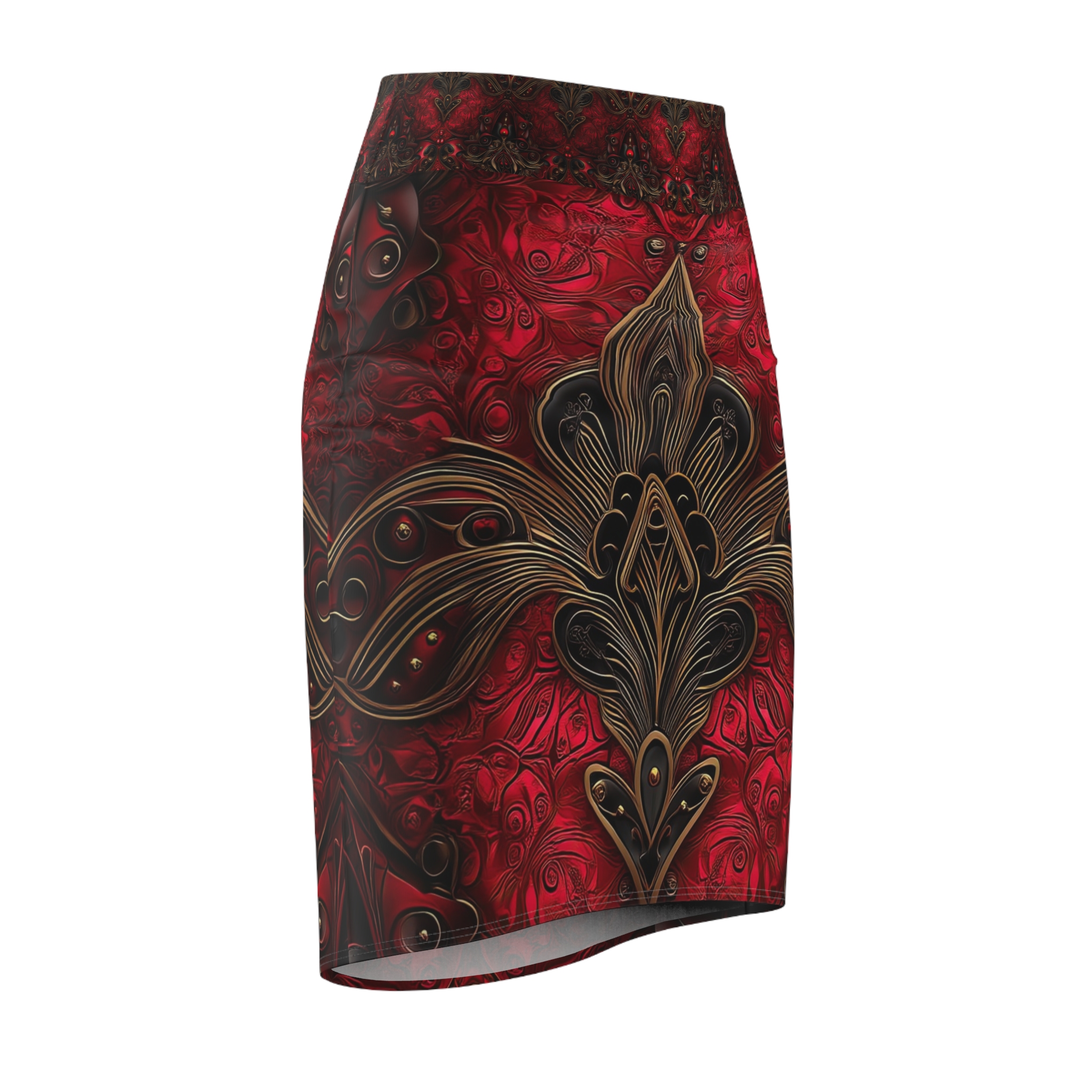 Exquisite Noble Red Pattern Women's Pencil Skirt - Perfect for Events & Celebrations - Image 4