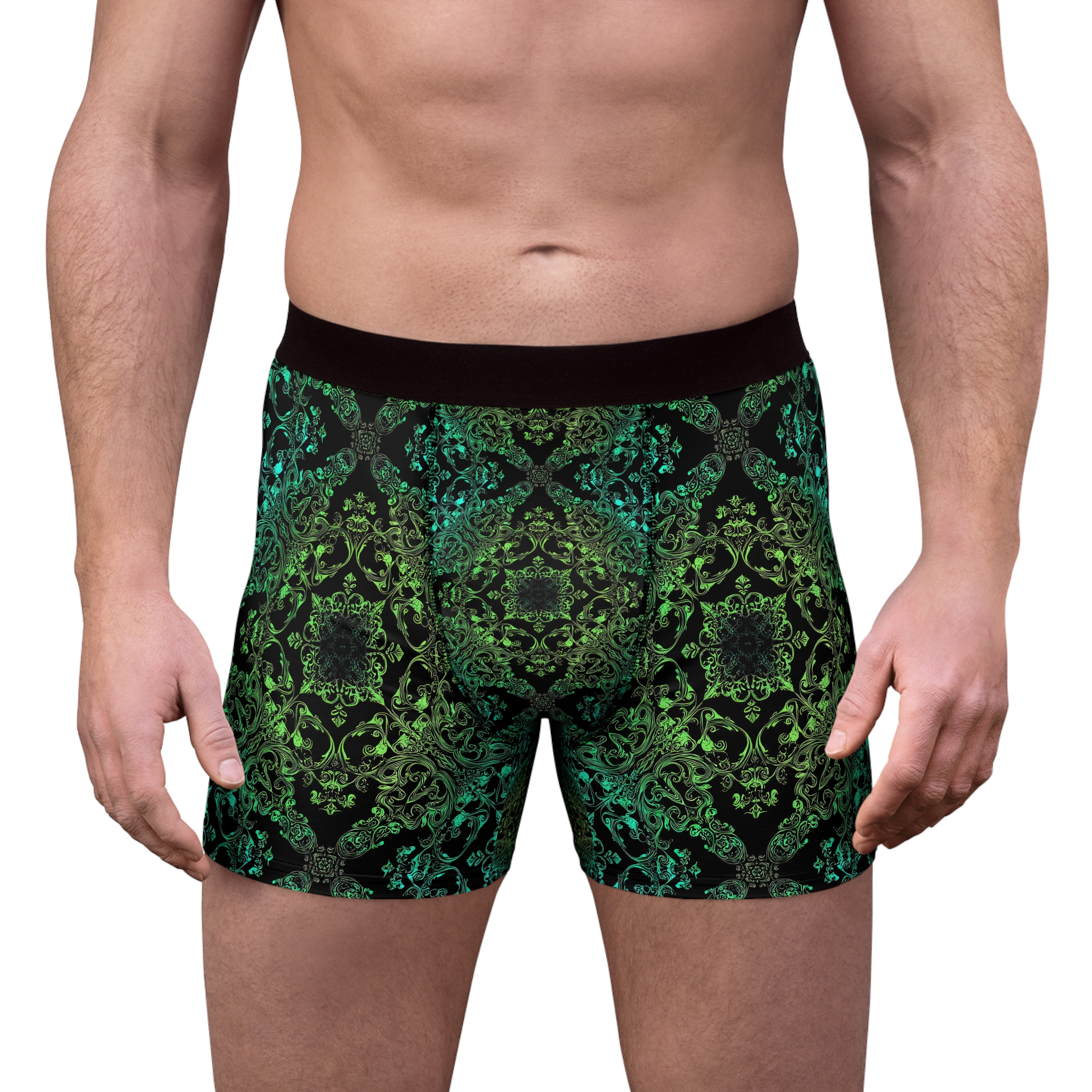 Men's Boxer Briefs - Stylish Green Floral Pattern Underwear - Image 4