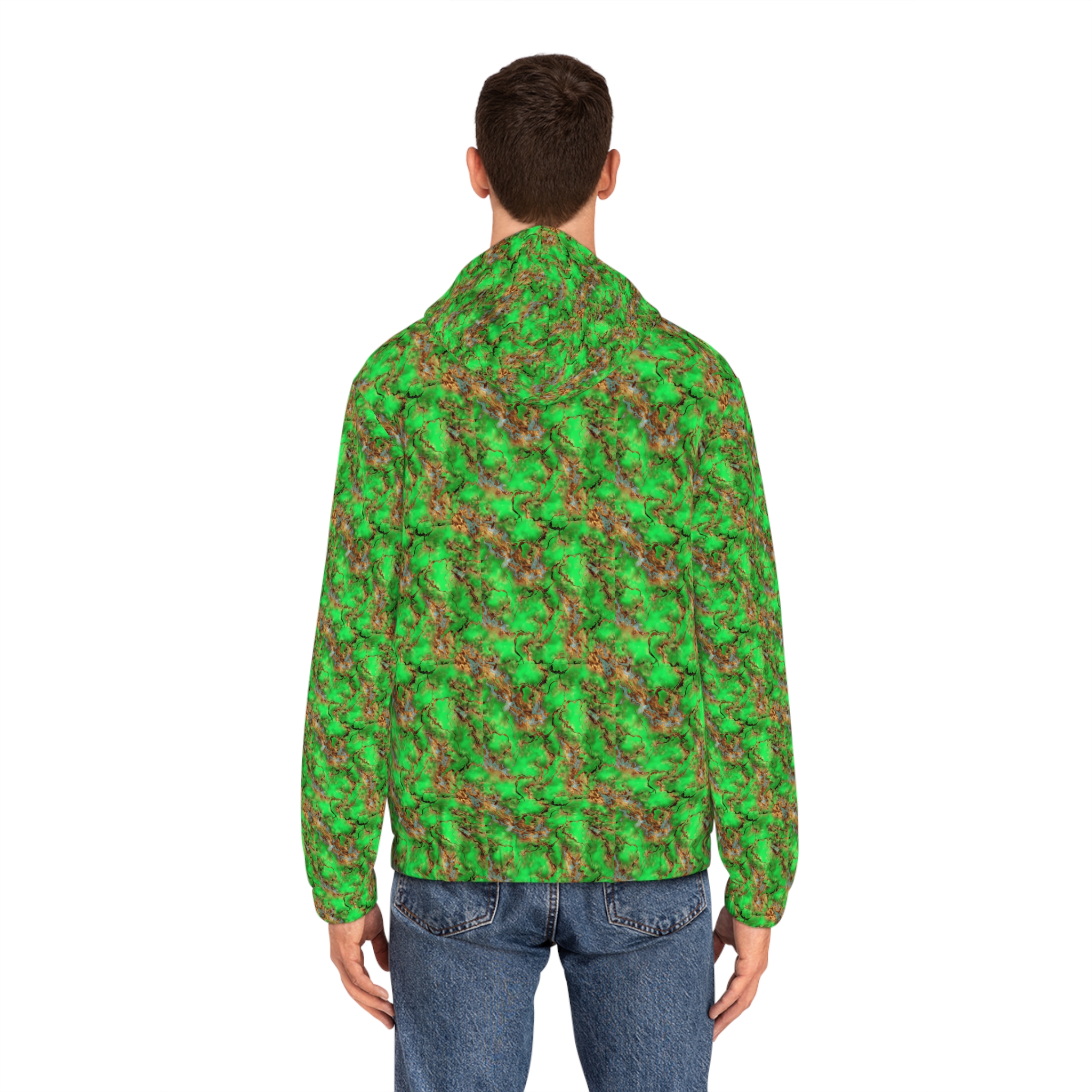 Men's Full-Zip Hoodie - Vibrant Green Marble Pattern - Image 4