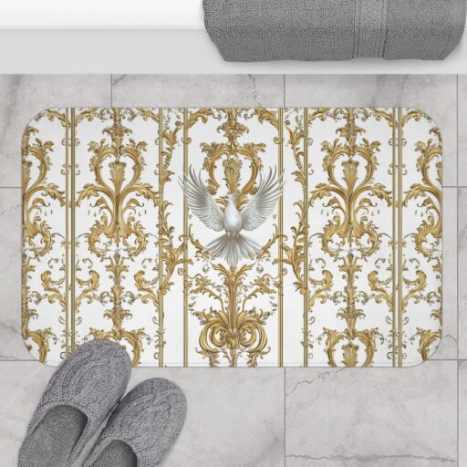 Elegant Gold-Detailed Bath Mat with Dove Design