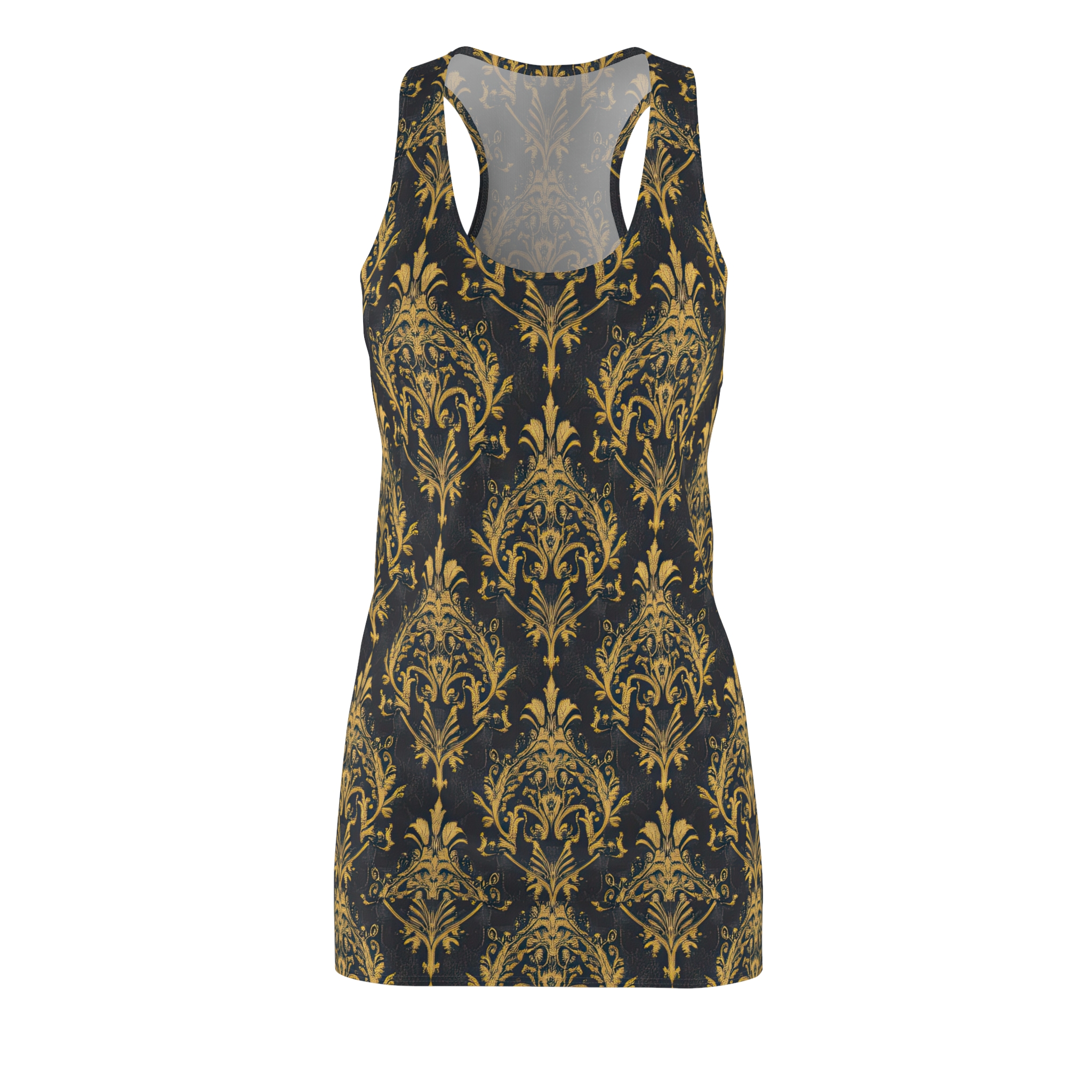 Elegant Gold Floral Racerback Dress - Perfect for Summer Events - Image 2