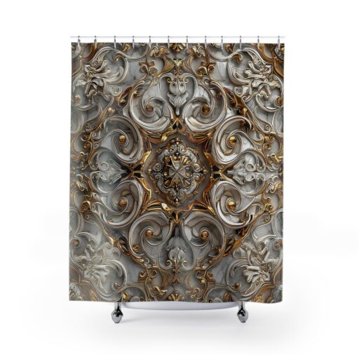 Elegant Baroque Shower Curtain - Luxurious Gold and Silver Design